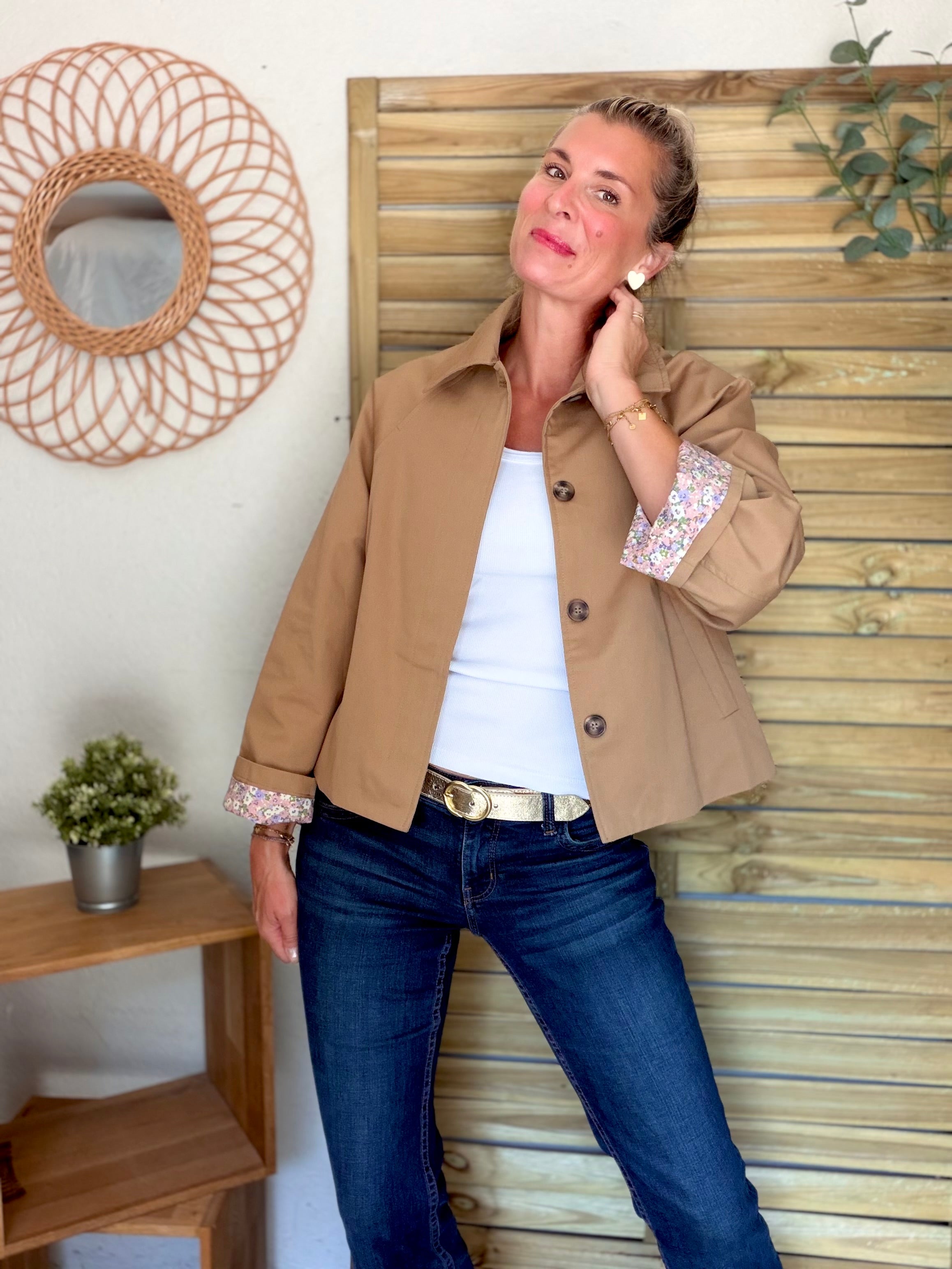 Veste Trench en coton Camel avec Liberty - MAHAUT - LILI et LALA
