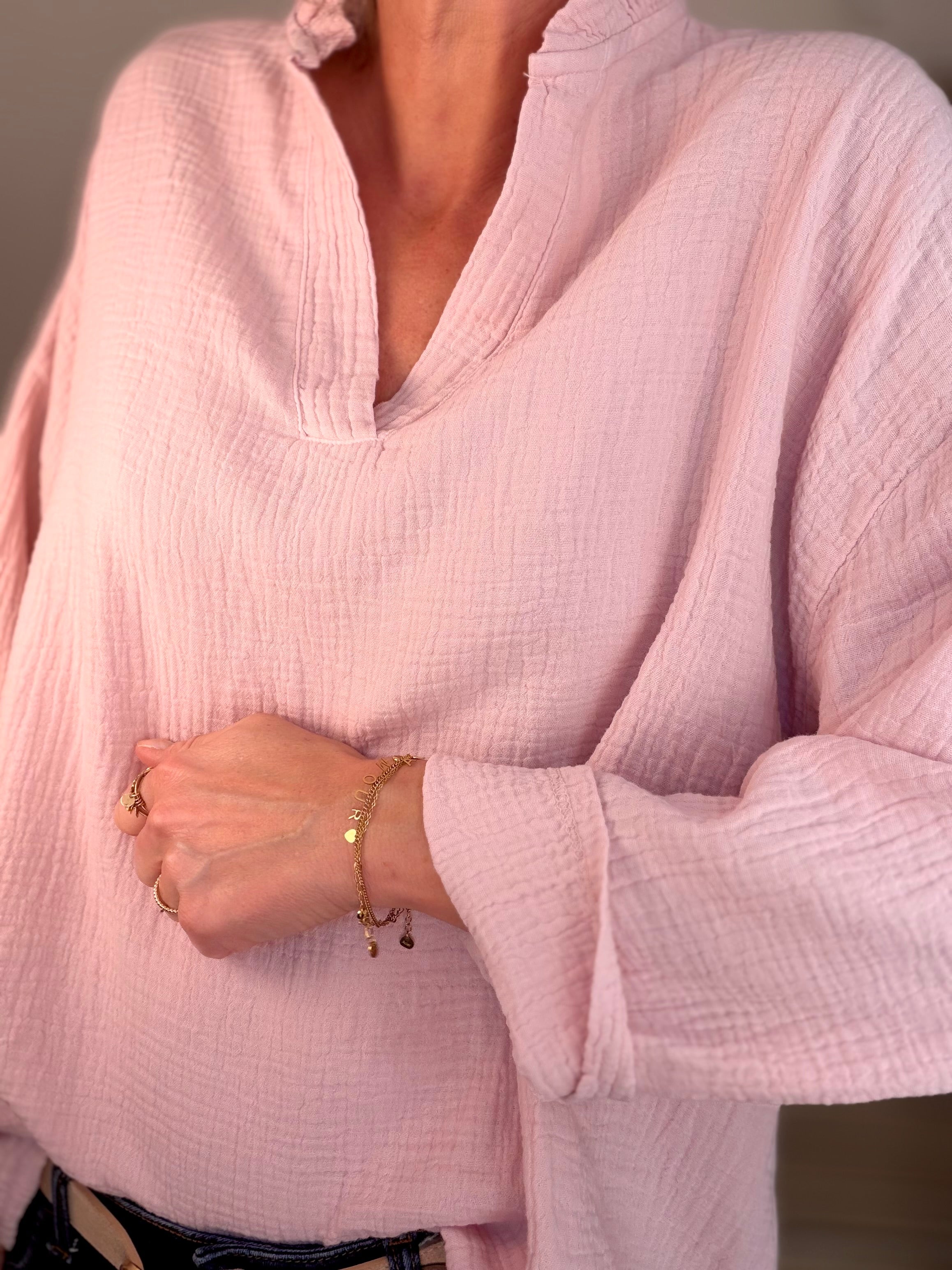 Blouse en gaze de coton SIERRA Rose poudré