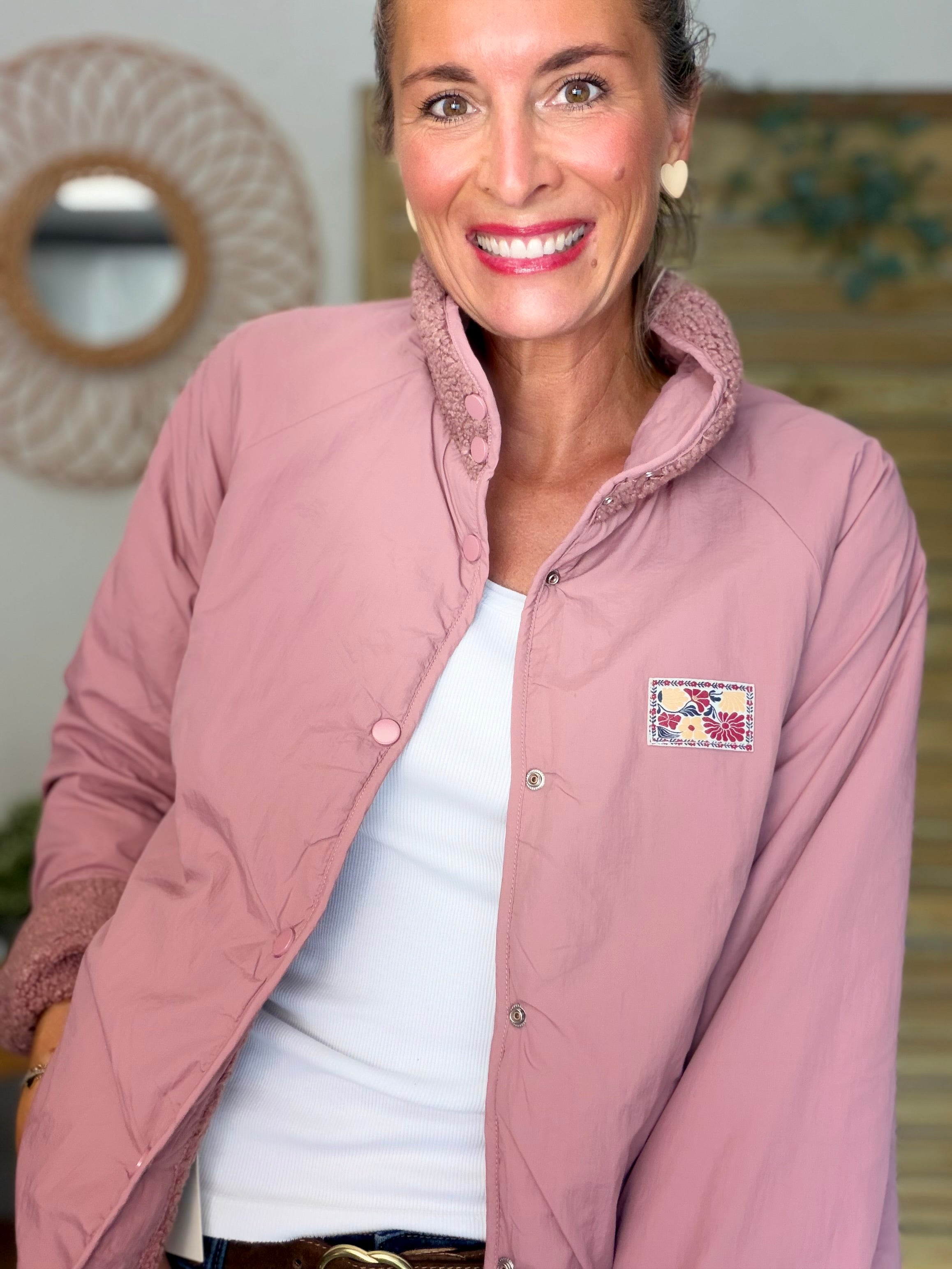 Veste matelassée réversible Sherpa AMÉLIE Vieux rose