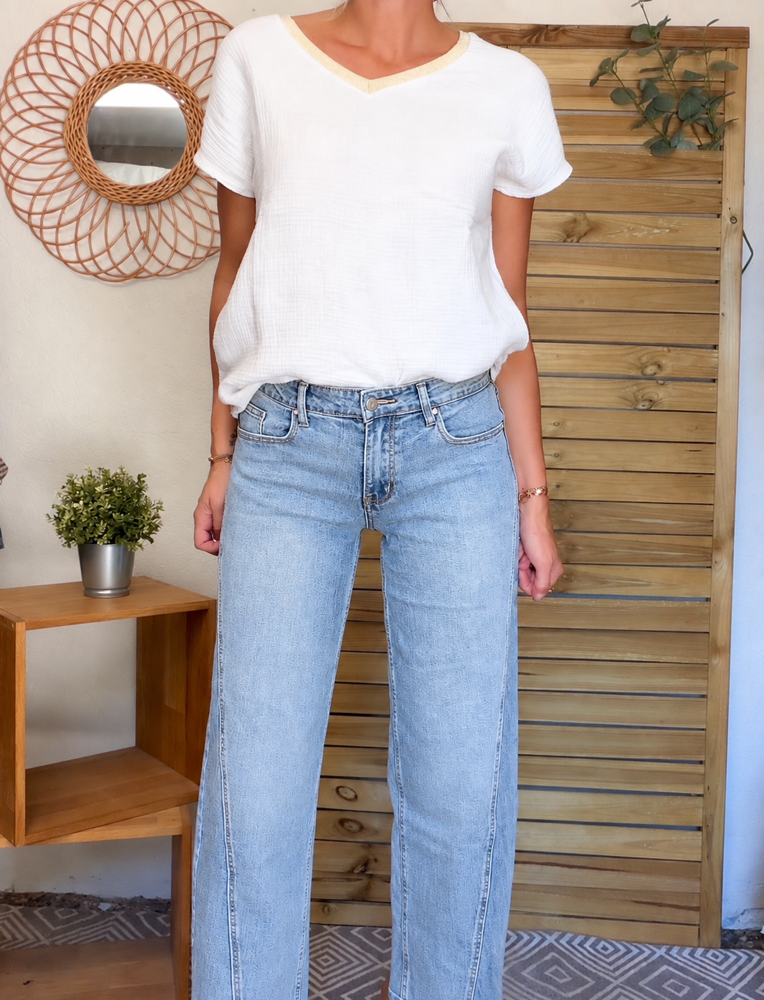 Pantalon Jean coupe barrel LÉON Bleu clair
