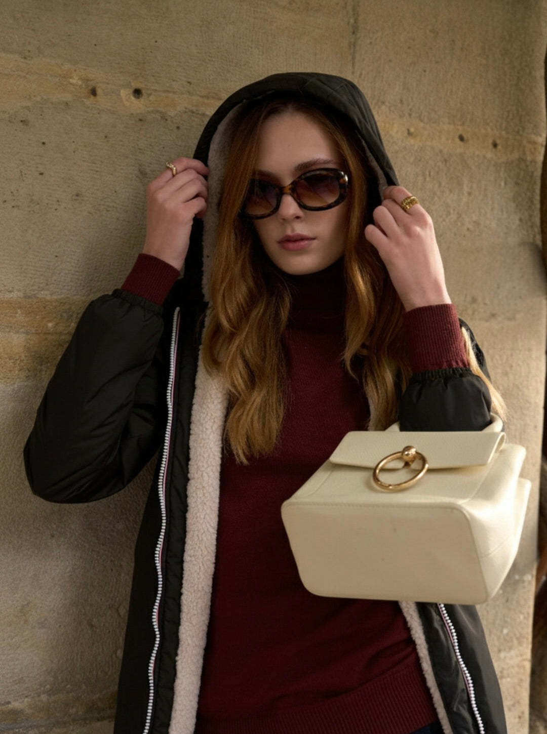 PRÉCOMMANDE (expédition 16/12) - Parka Imperméable LOUISE LONG Sherpa écru - Noir - LAURA JO