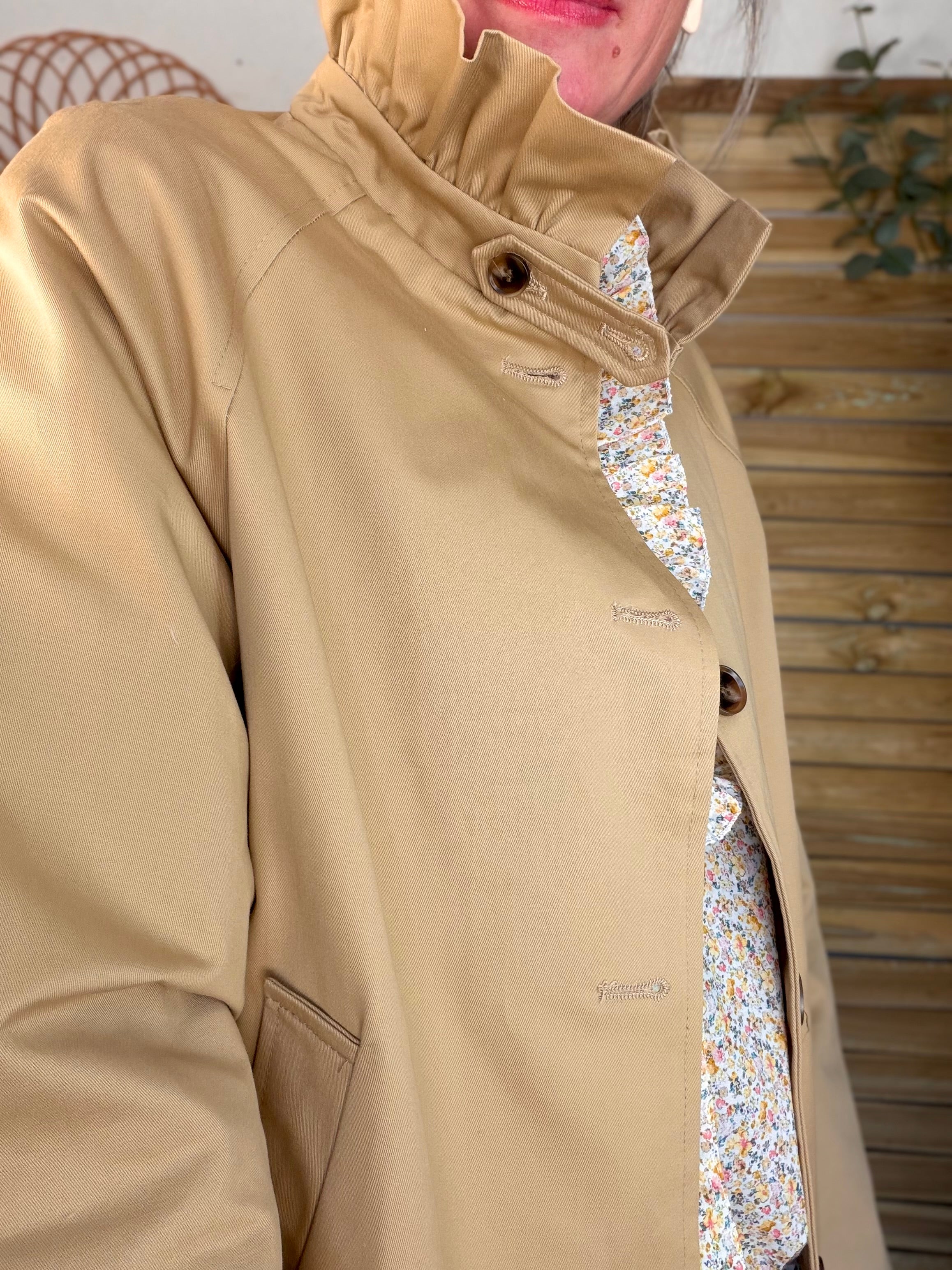 Veste Trench col victorien avec Liberty - VICKY Camel clair