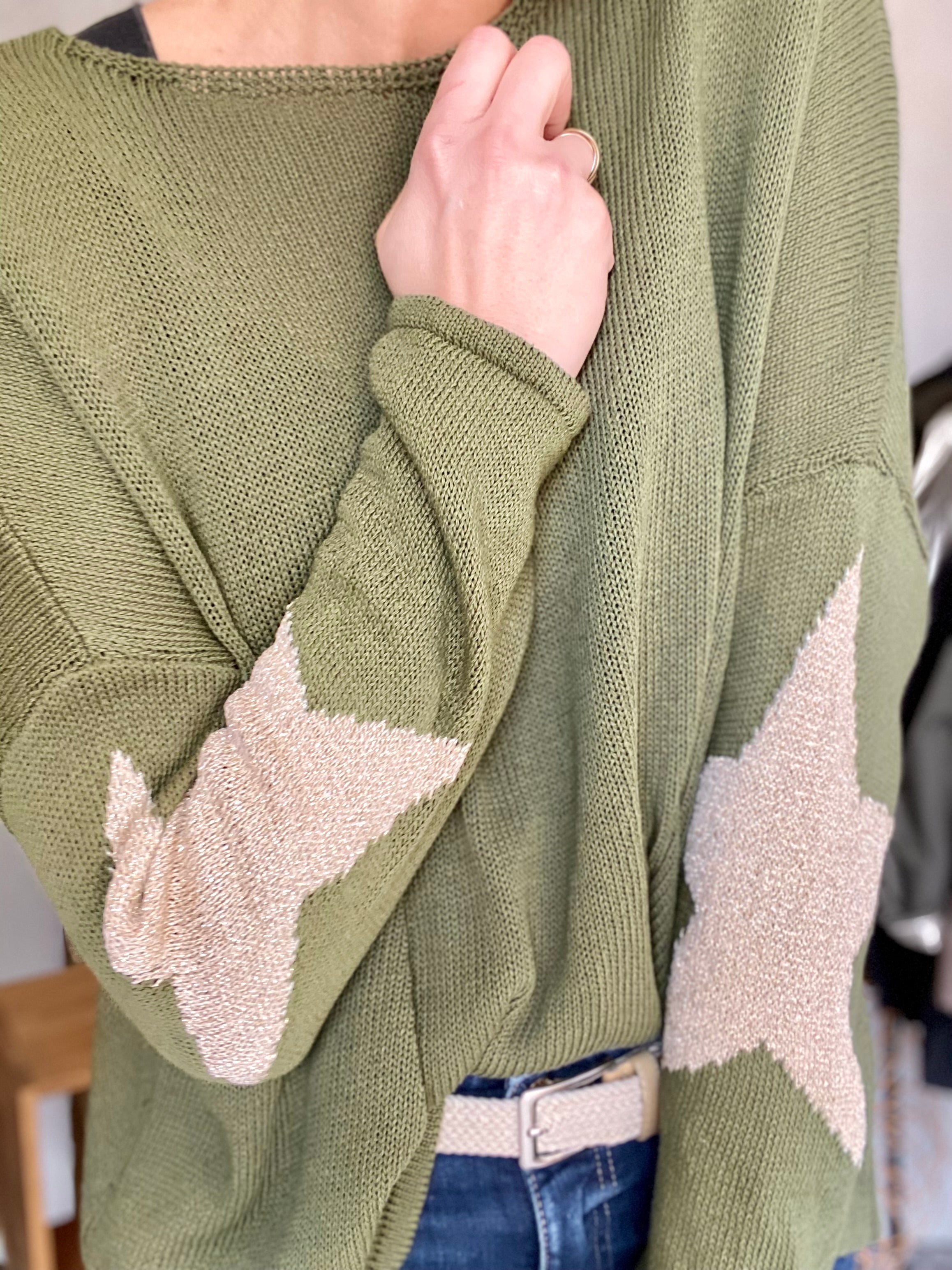 Pull Oversize étoiles dorées ALBA - Kaki