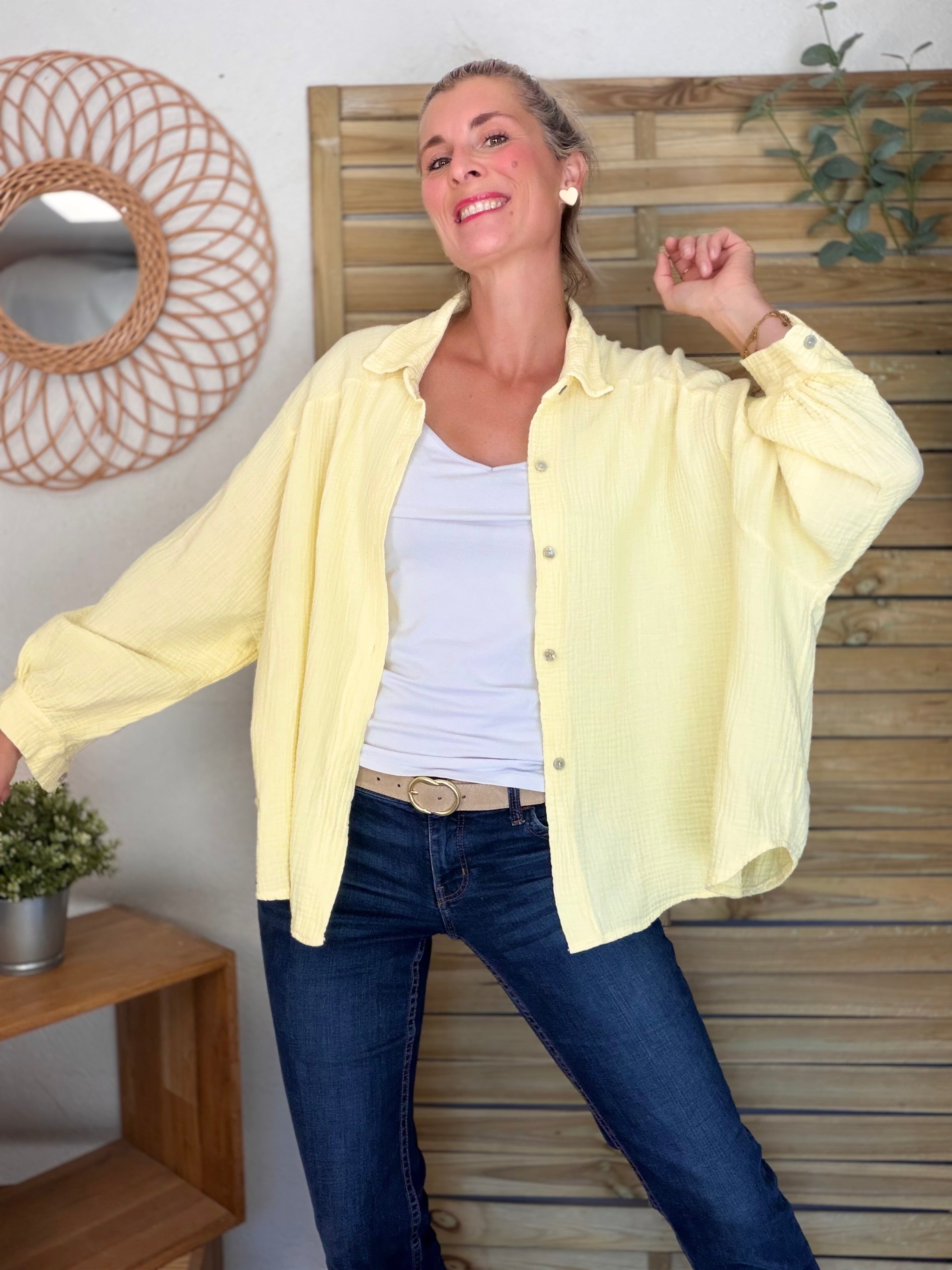 Chemise en gaze de coton unie FÉLICIA Jaune clair