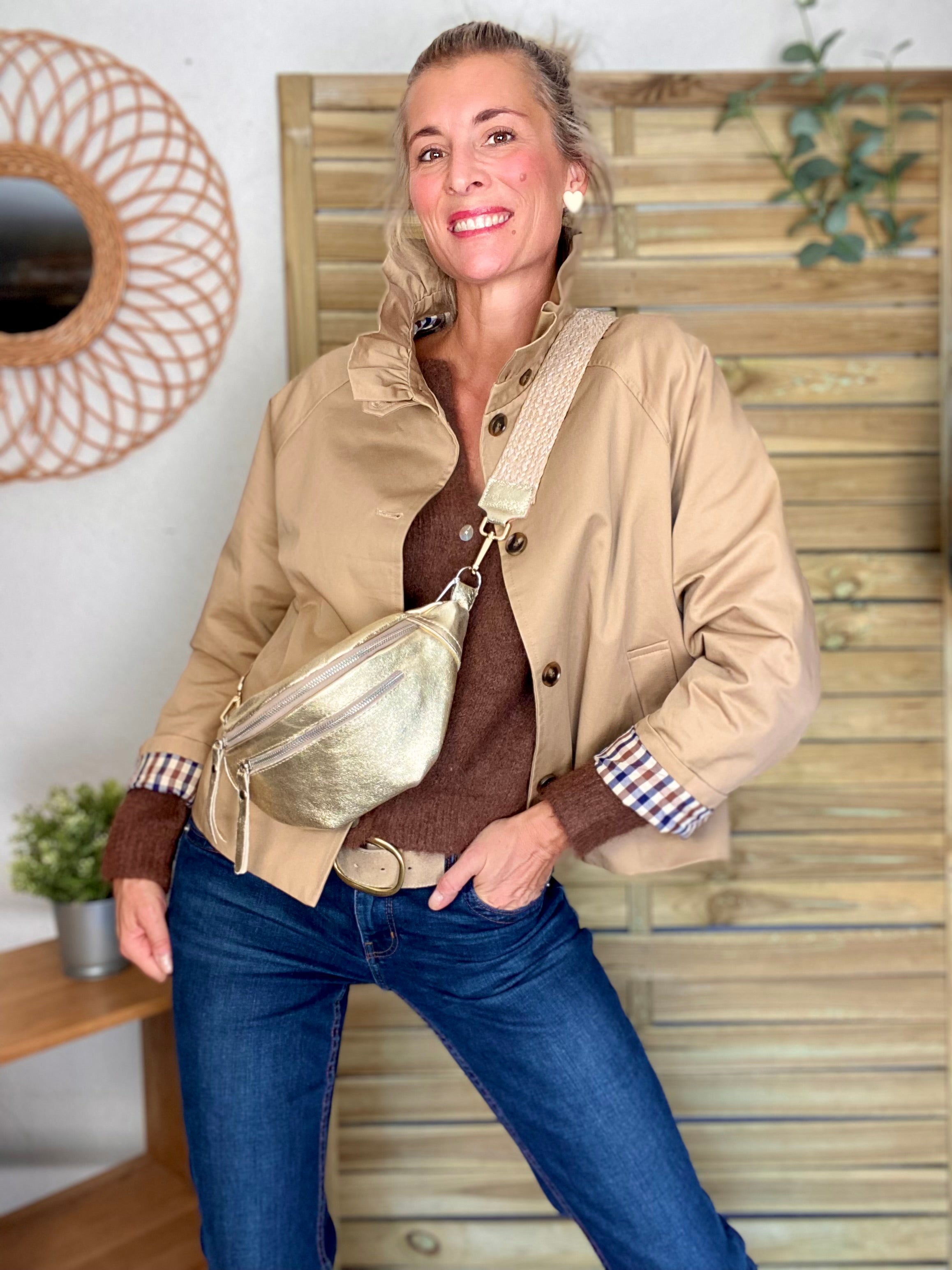 Veste Trench col victorien avec vichy - VICKY Beige