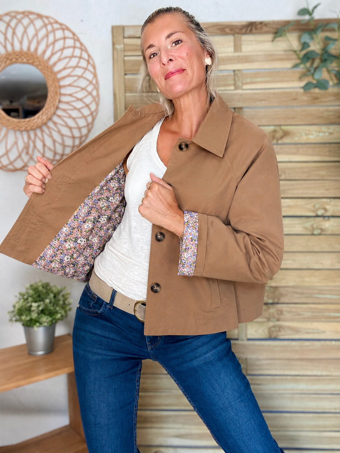Veste Trench en coton Camel avec Liberty - MAHAUT - LILI et LALA