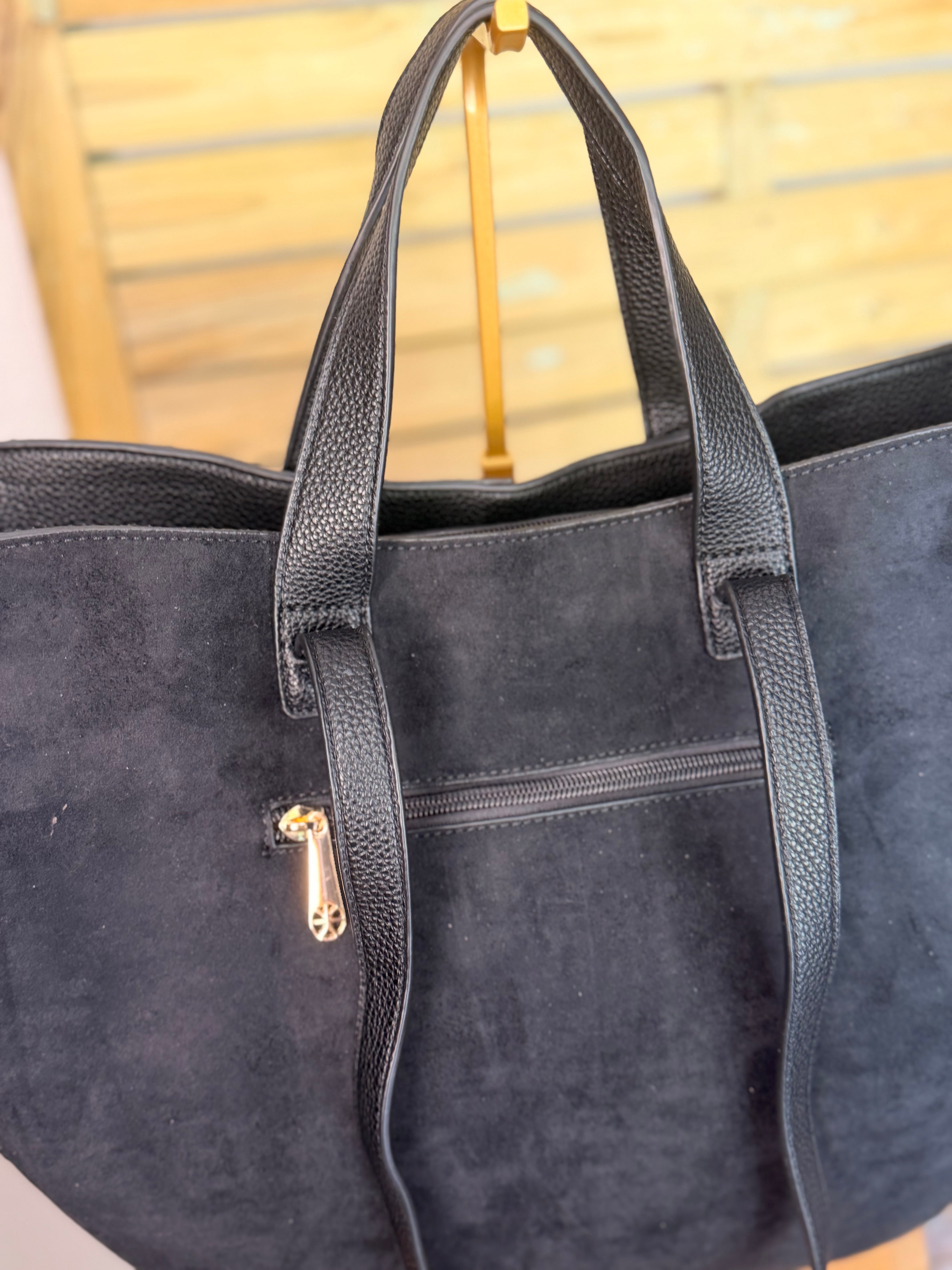 Grand Sac cabas 2 en 1 en simili daim - LAURÈNE Noir