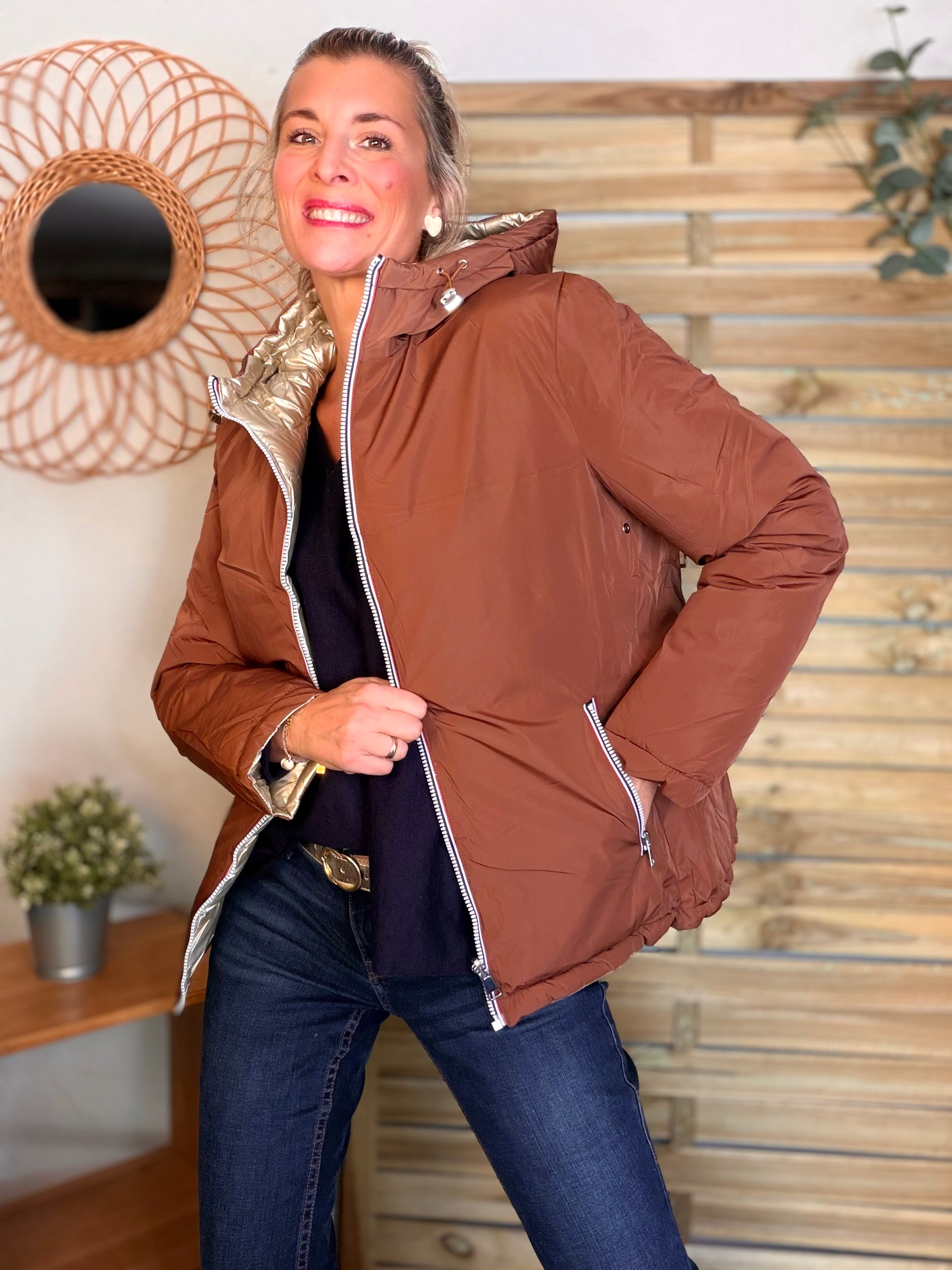 ⚡️PÉPITES FRIDAY - Doudoune imperméable réversible longue ANGÈLE COURT - Rouille choco - MELYA MELODY