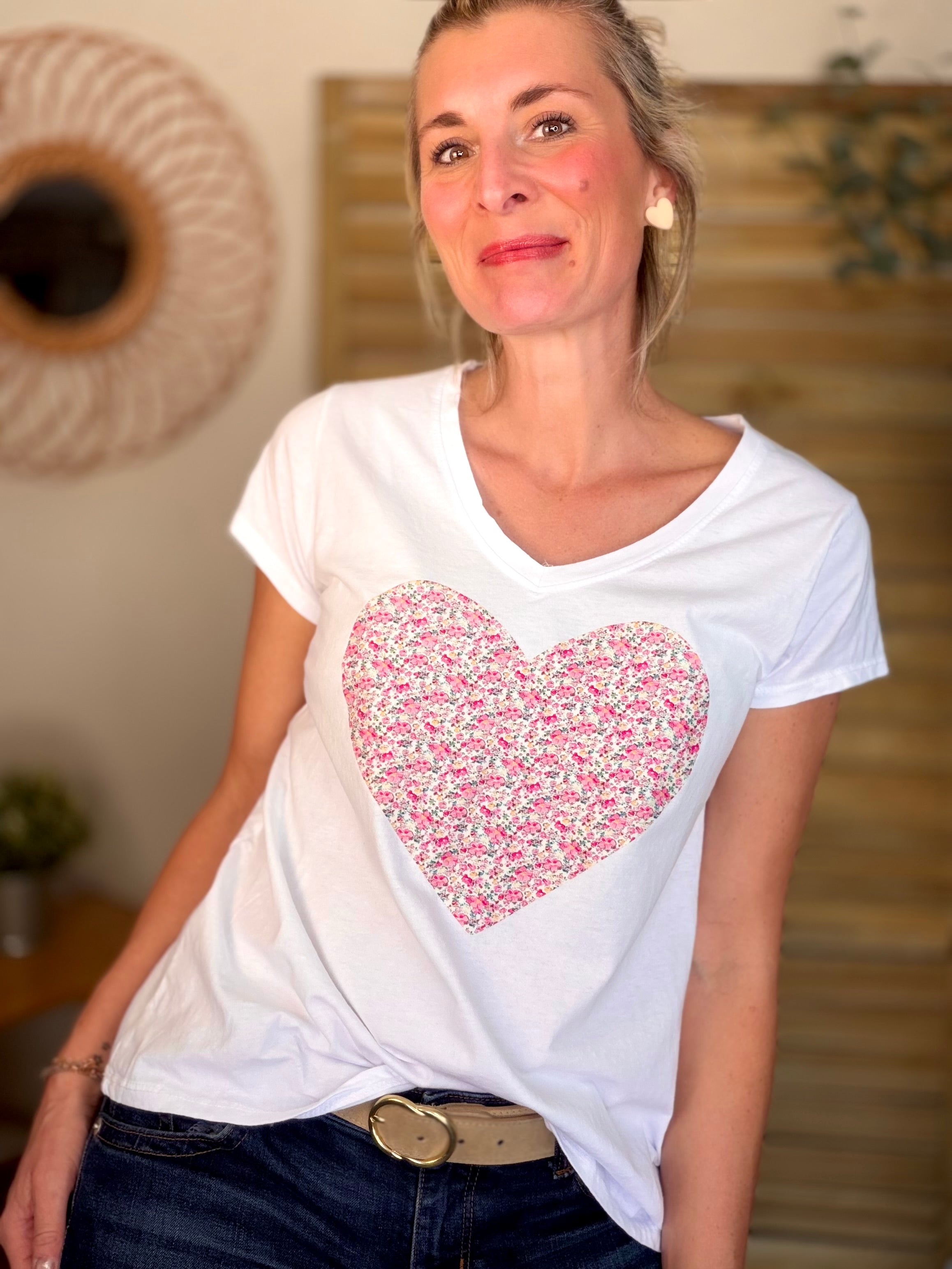 Tee shirt Gros Coeur Liberty rose VERA 🩷