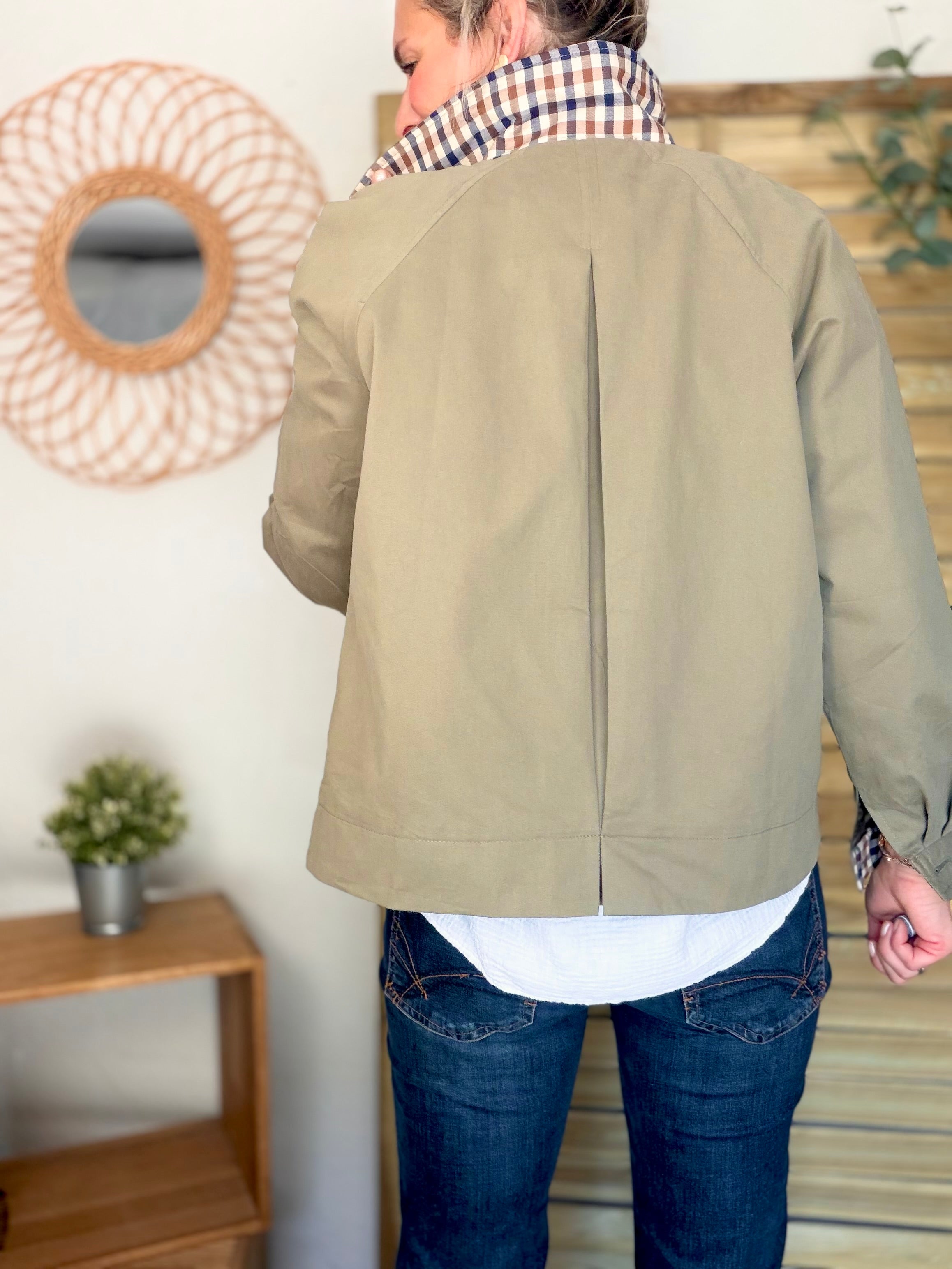 Veste Trench en coton avec carreaux - SOLÈNE Kaki
