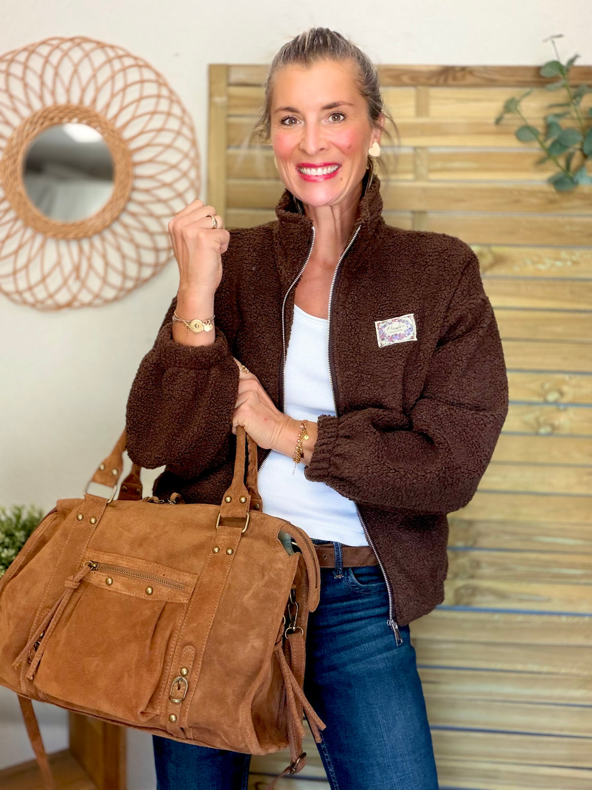 Veste Sherpa zippée LÉONIE Chocolat