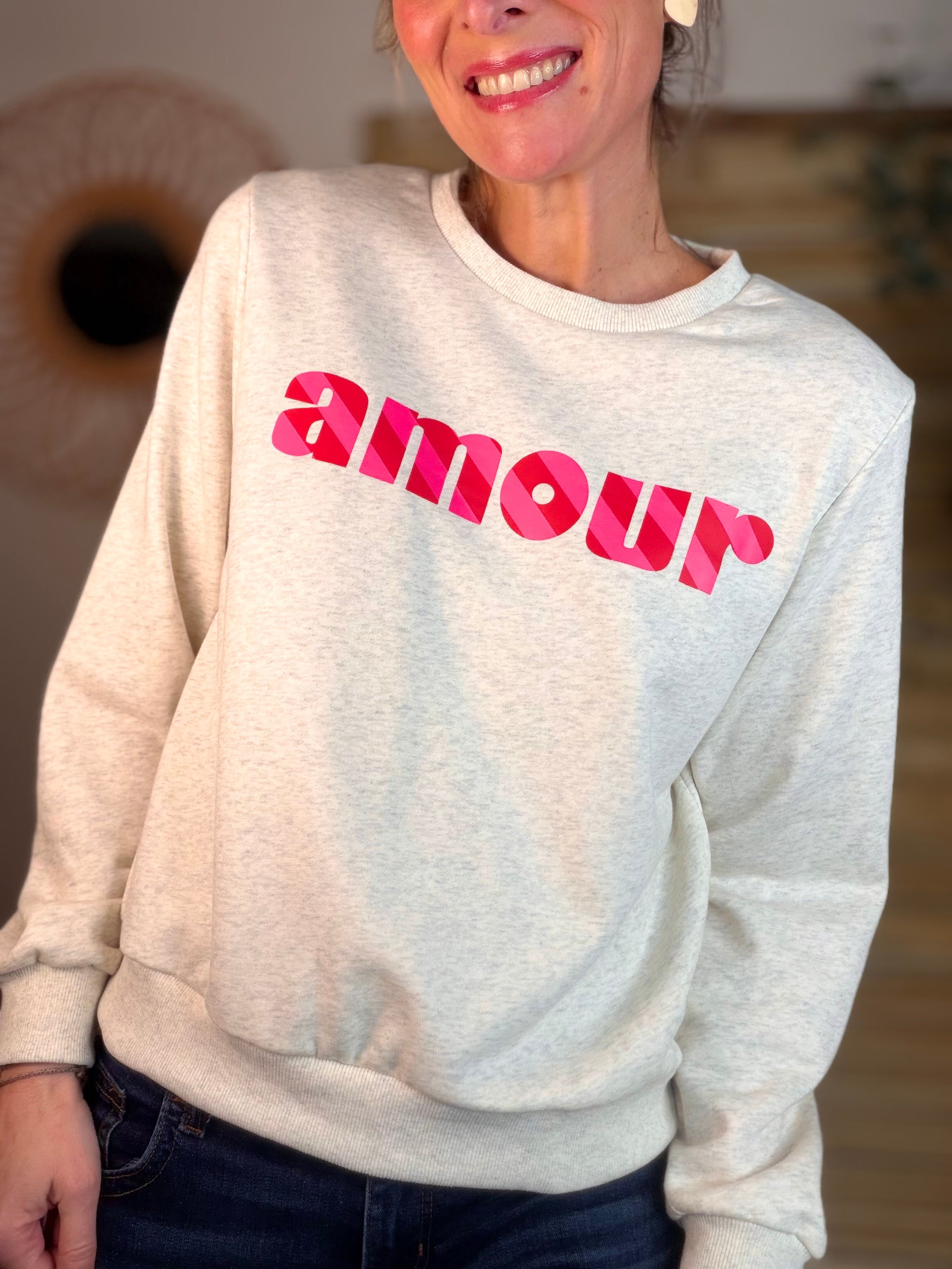 Sweat amour SIENNA - Gris / Rose