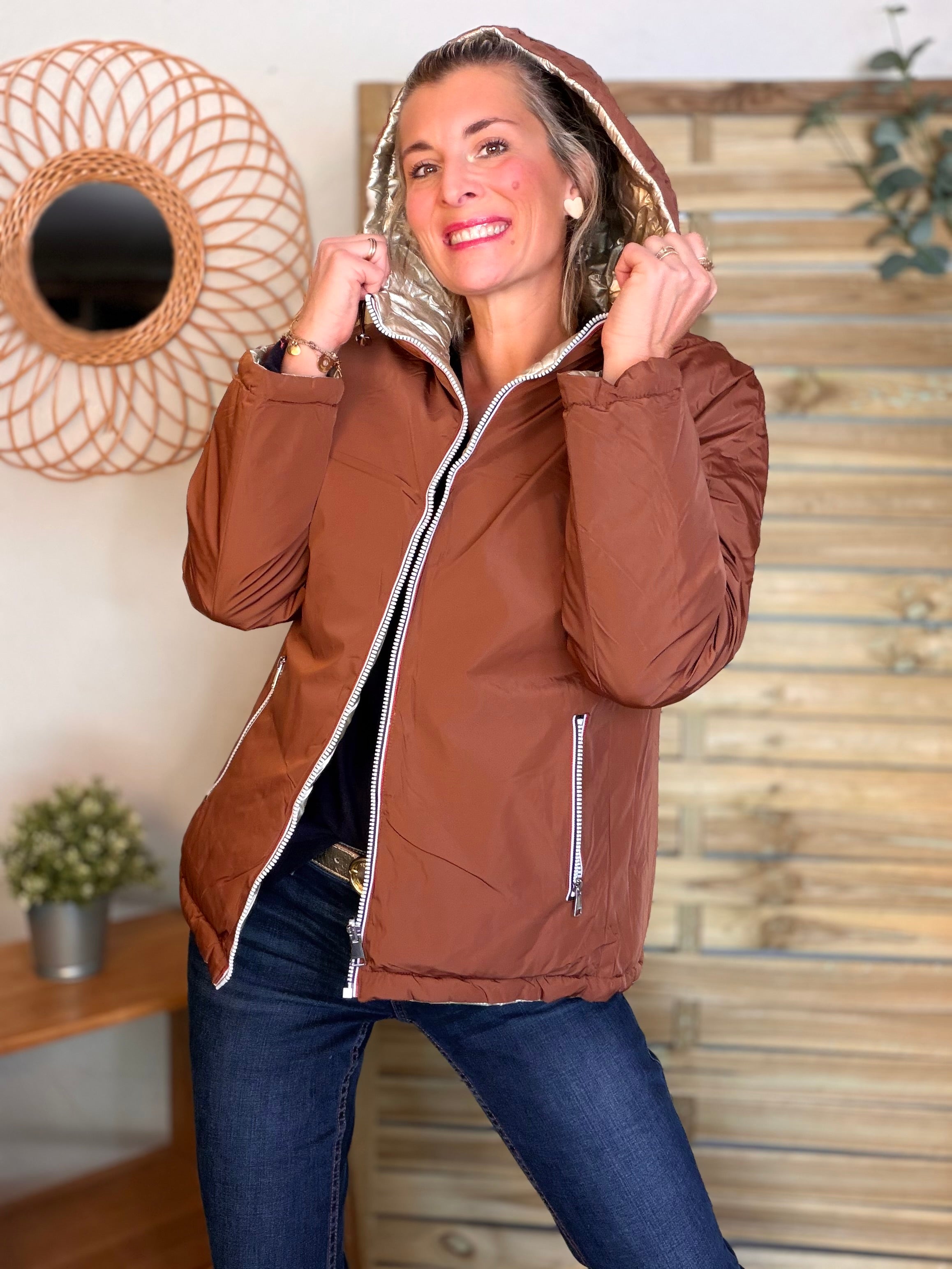 ⚡️PÉPITES FRIDAY - Doudoune imperméable réversible longue ANGÈLE COURT - Rouille choco - MELYA MELODY