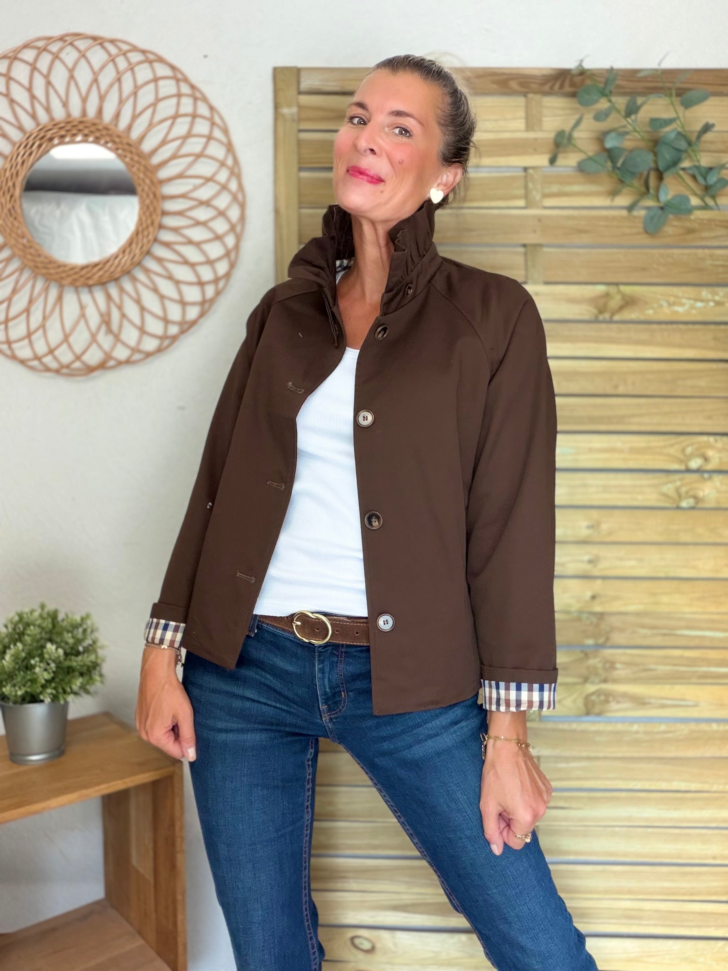 Veste Trench col victorien doublure carreaux - VICTORIA Chocolat