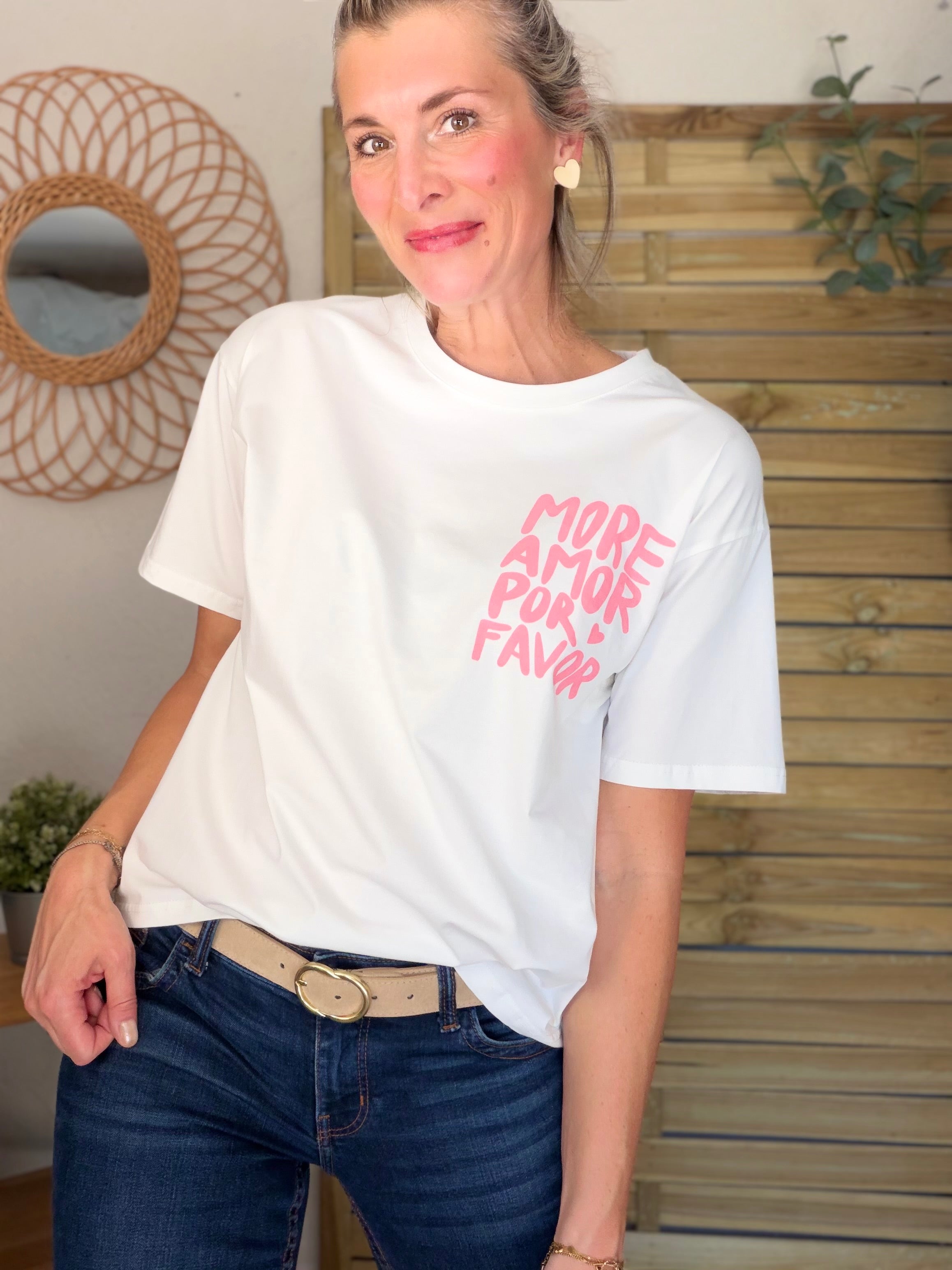 Tee shirt MORE AMOR POR FAVOR - RITA Blanc/Rose