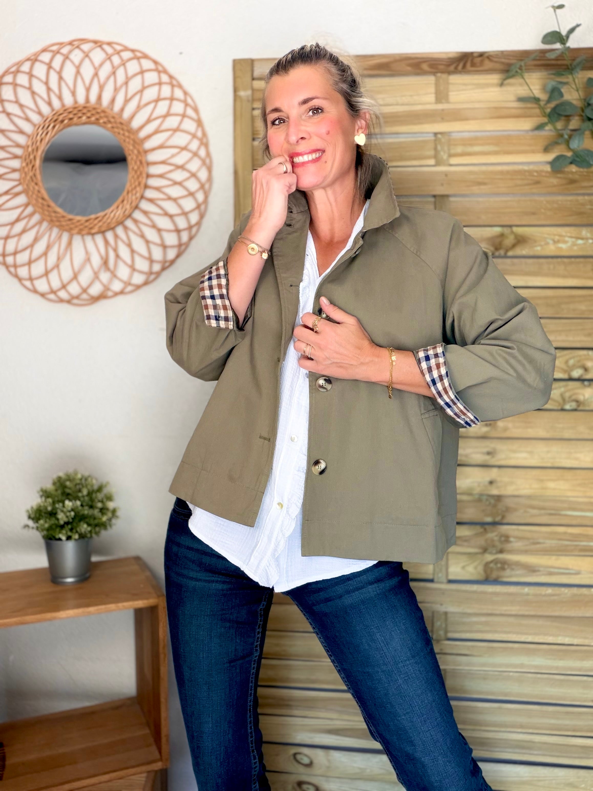 Veste Trench en coton avec carreaux - SOLÈNE Kaki