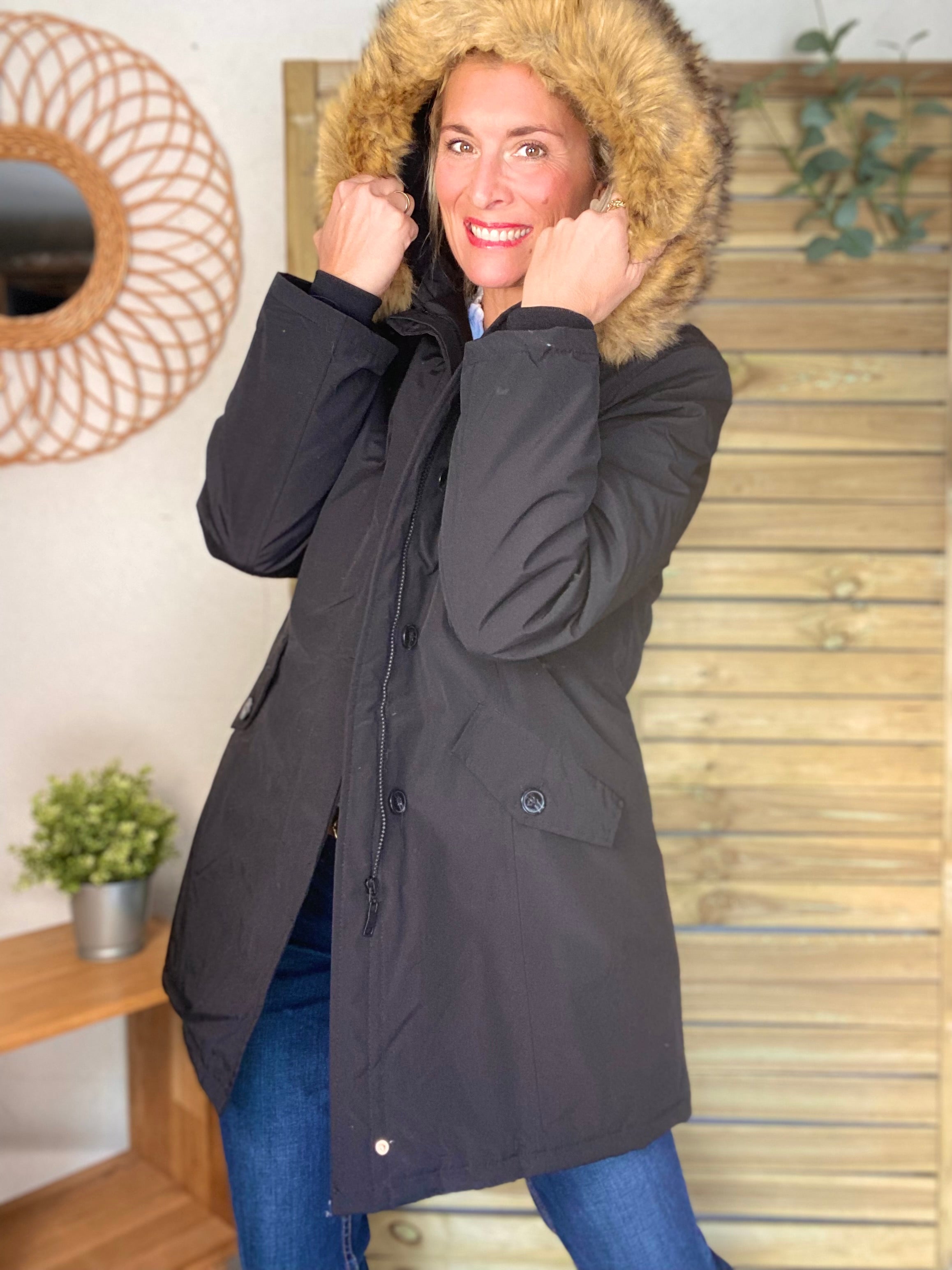 ⚡️ PÉPITES FRIDAY - Parka rembourrée déperlante noir, capuche col fourrure amovible - CHEYENNE