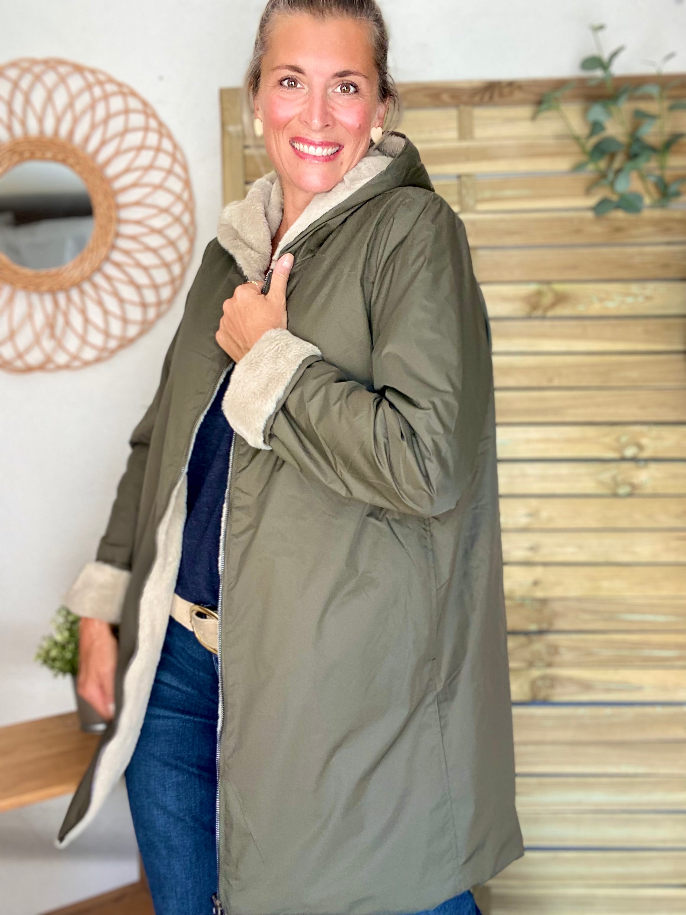 Parka Imperméable réversible fourrée Kaki / Beige ALIX - LAURA JO