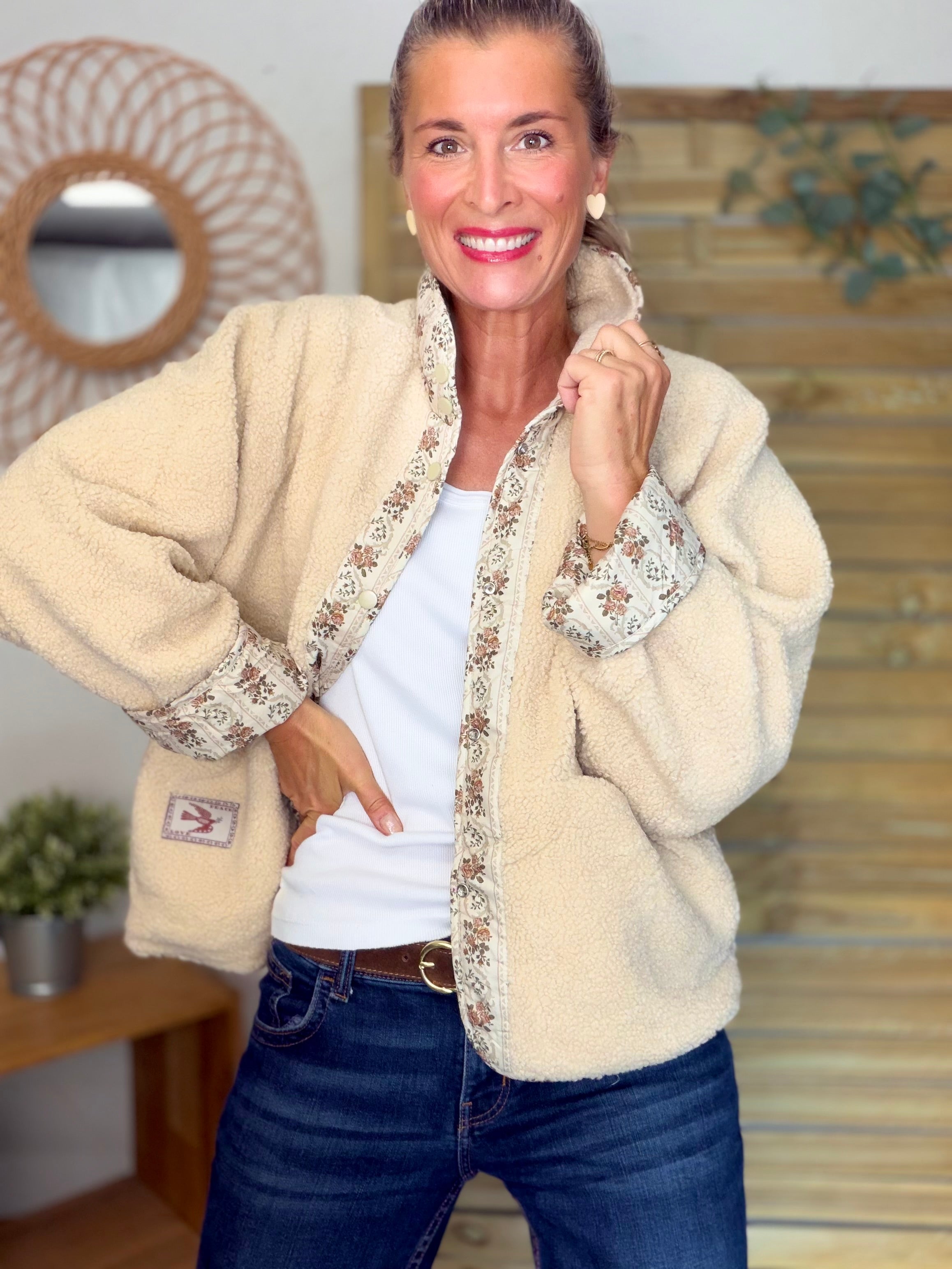 Veste réversible Sherpa ODETTE Beige / Fleurie