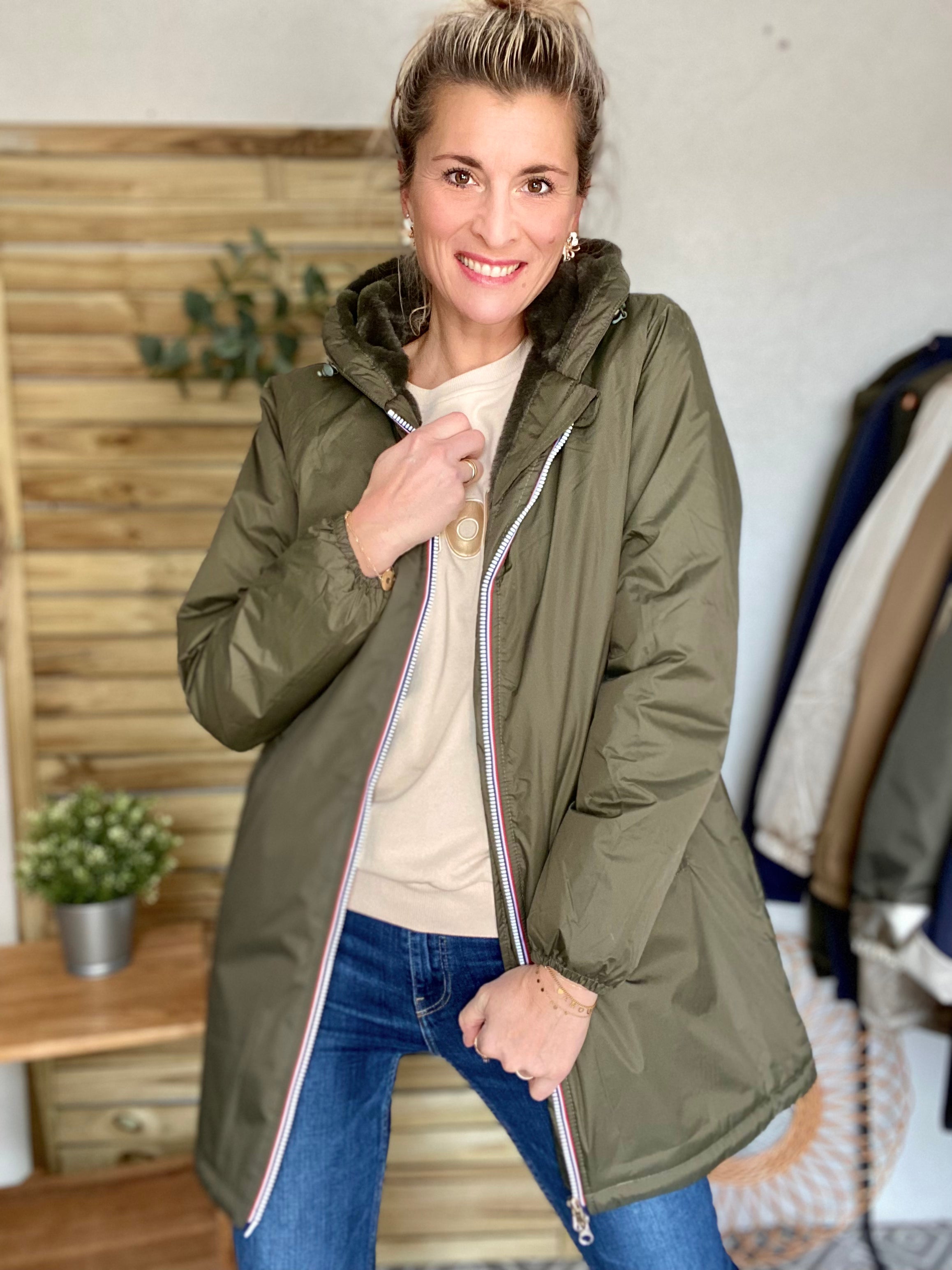 Parka Imperméable LOUISE LONG fourré - Kaki - Laura Jo