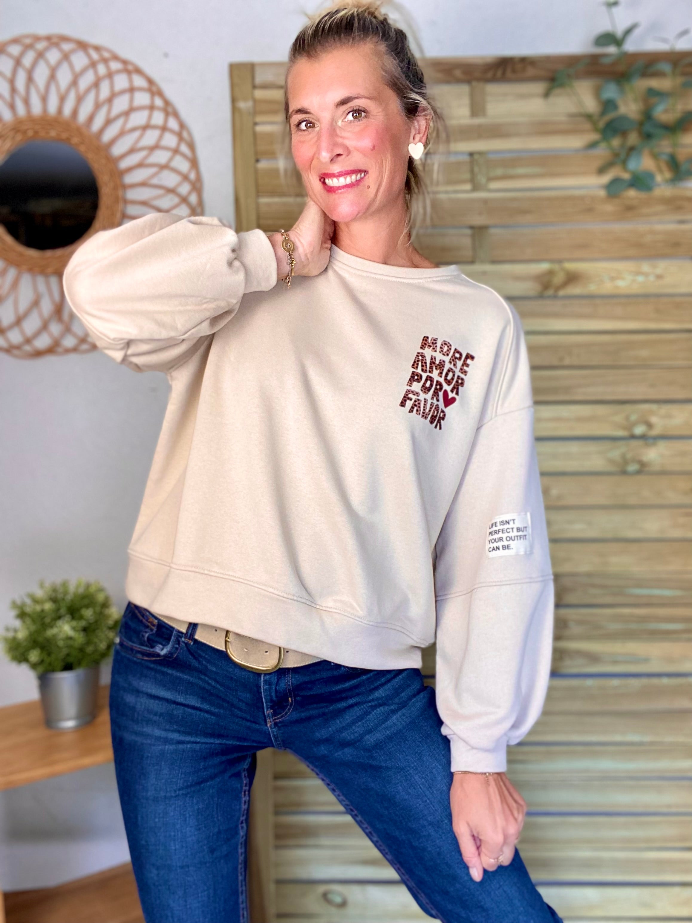 Sweat More amor por favor Léo 🐆 OMBLINE - Beige