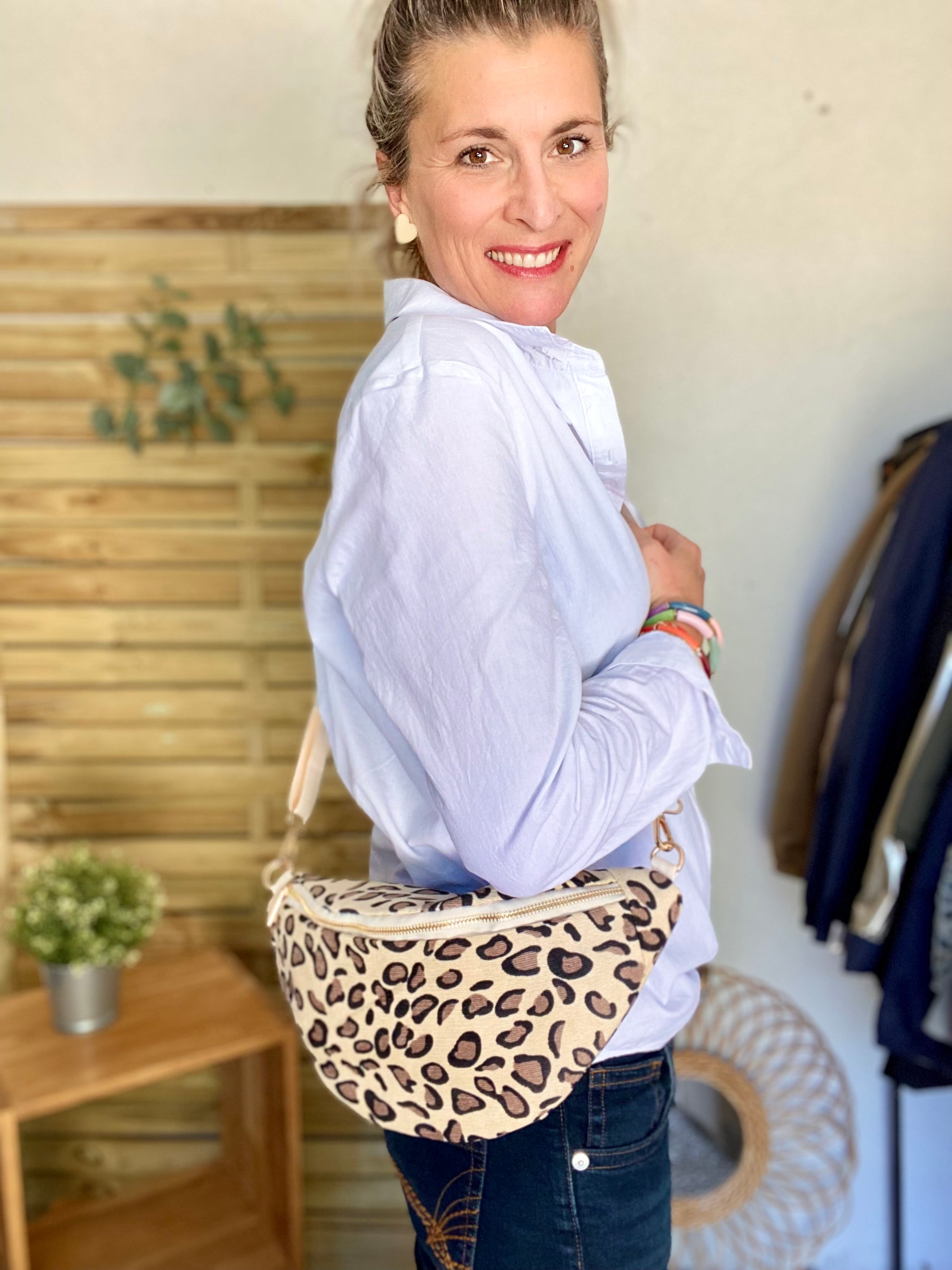 Sac banane XL velours Ciao Boum - IVY - Léo Beige (20 coloris)