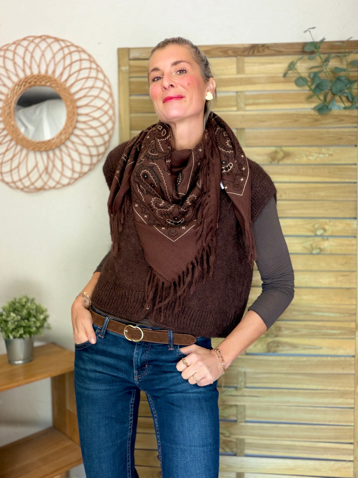 Gilet sans manche en maille laine et mohair AVERY Chocolat