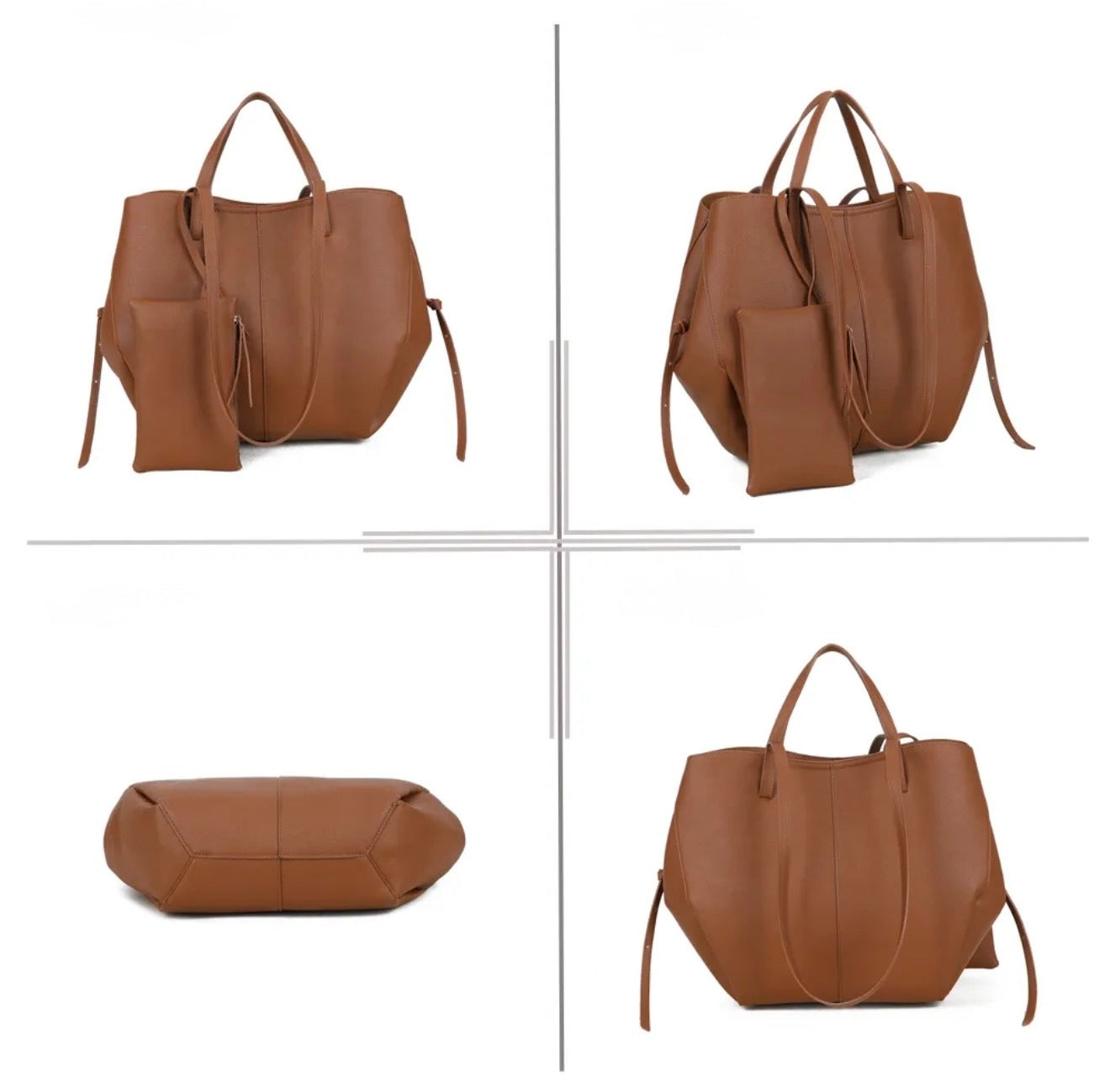 Grand Sac cabas 2 en 1 en simili cuir grainé - PAULE Camel