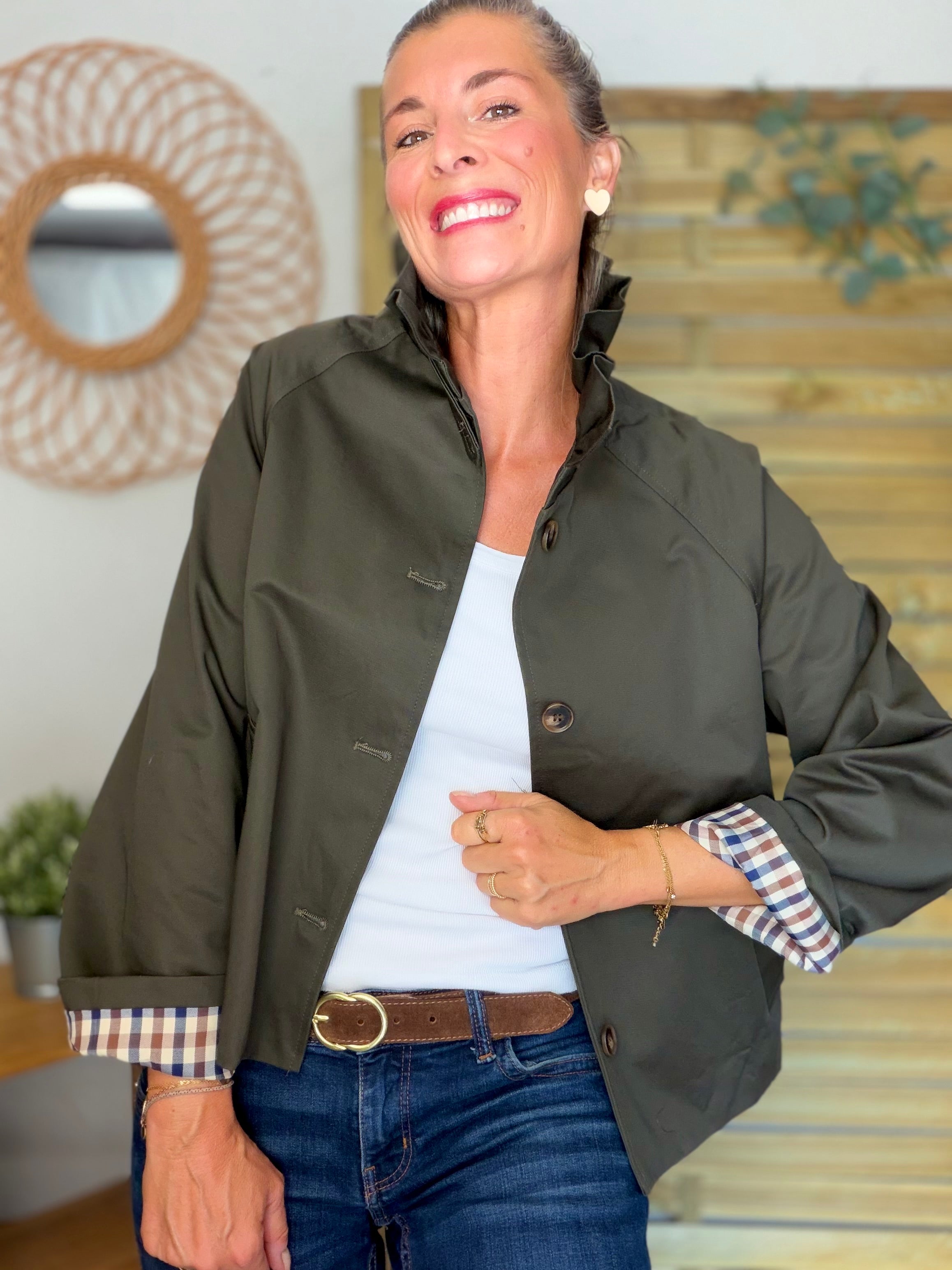 Veste Trench col victorien doublure carreaux - VICTORIA Kaki foncé