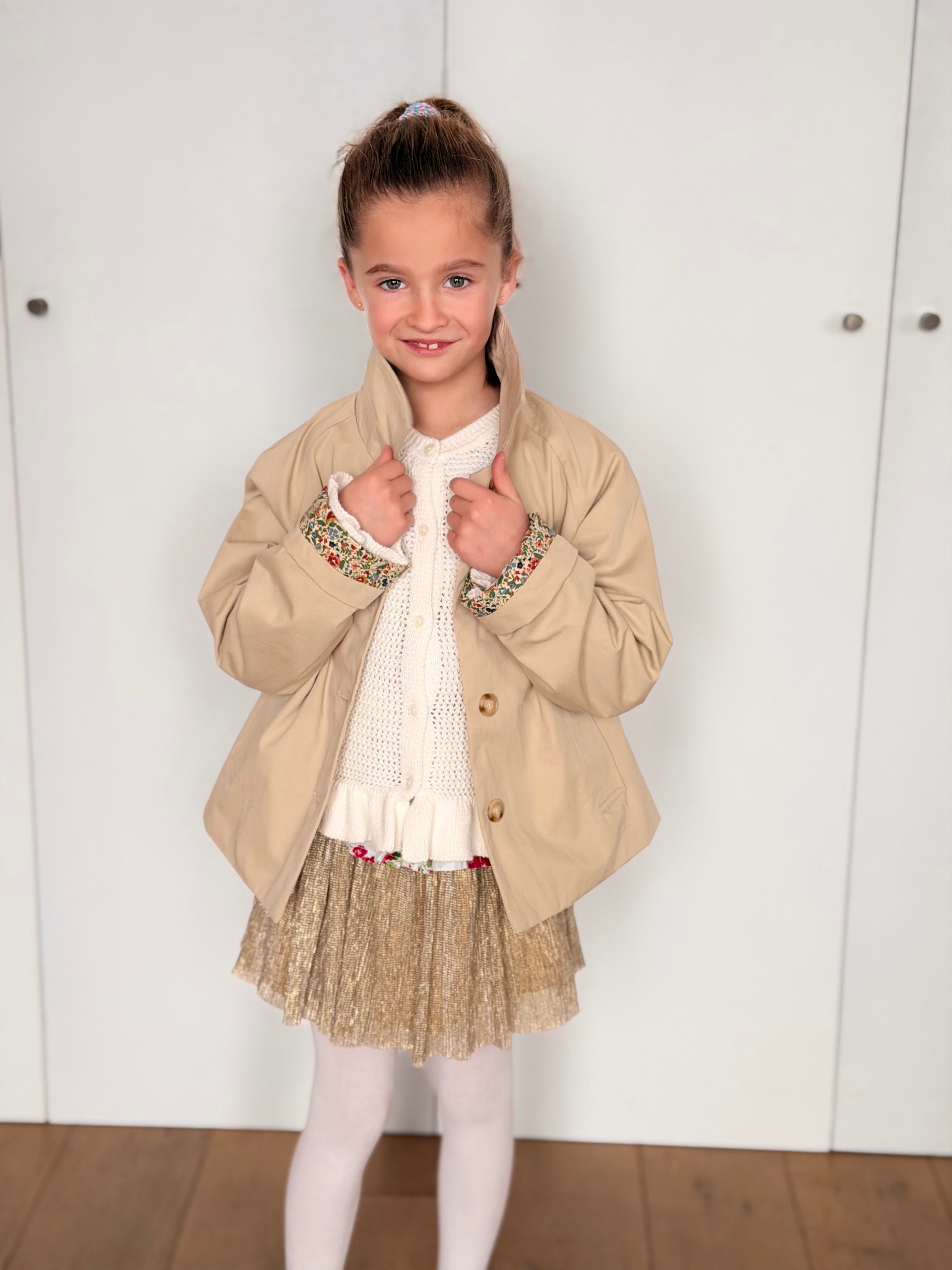 Veste Trench en coton beige avec Liberty - MARION (Taille 2 ans à la Taille L)