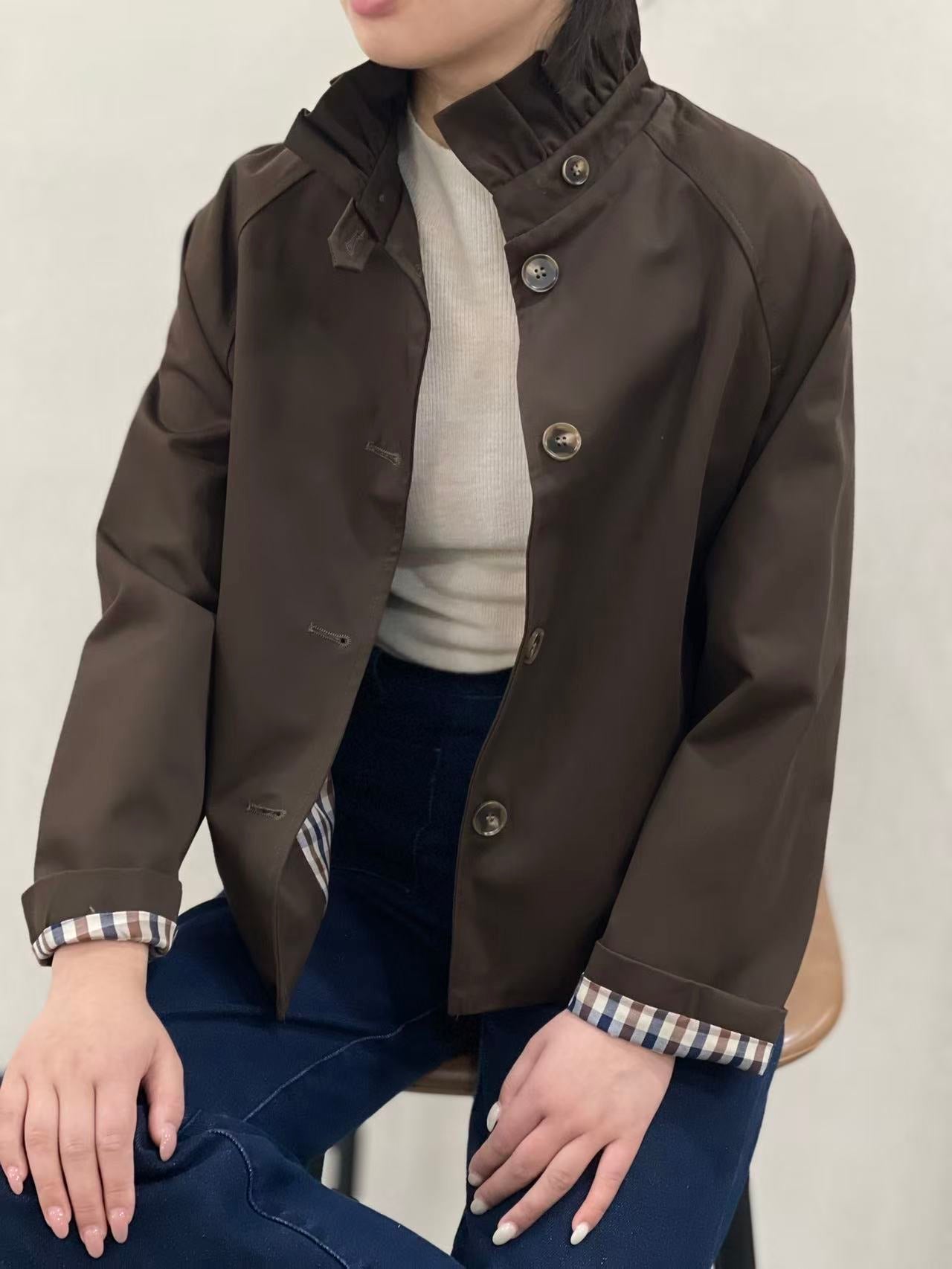 Veste Trench col victorien doublure carreaux - VICTORIA Chocolat