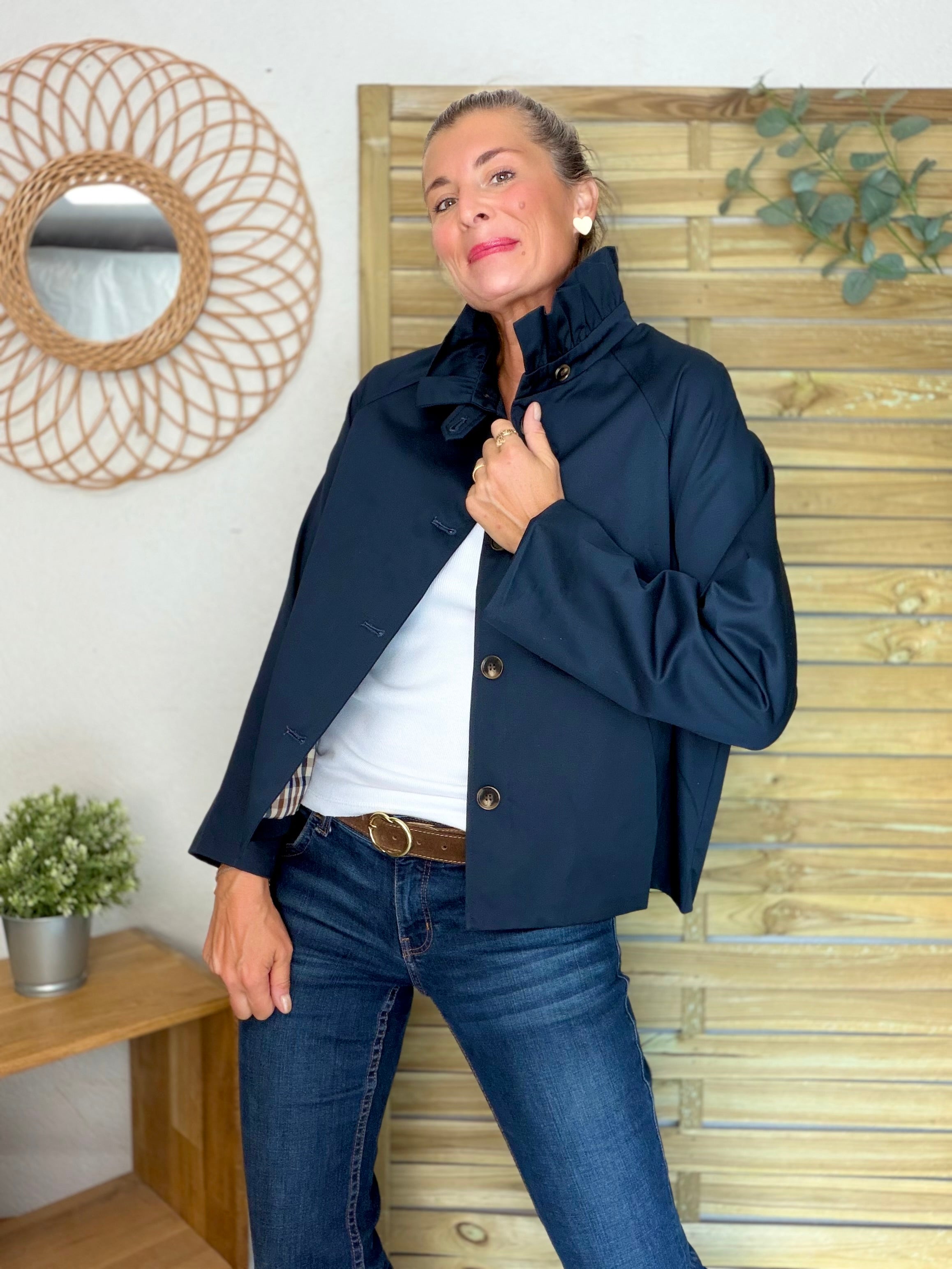 Veste Trench col victorien, doublure carreaux - VICTORIA Bleu marine