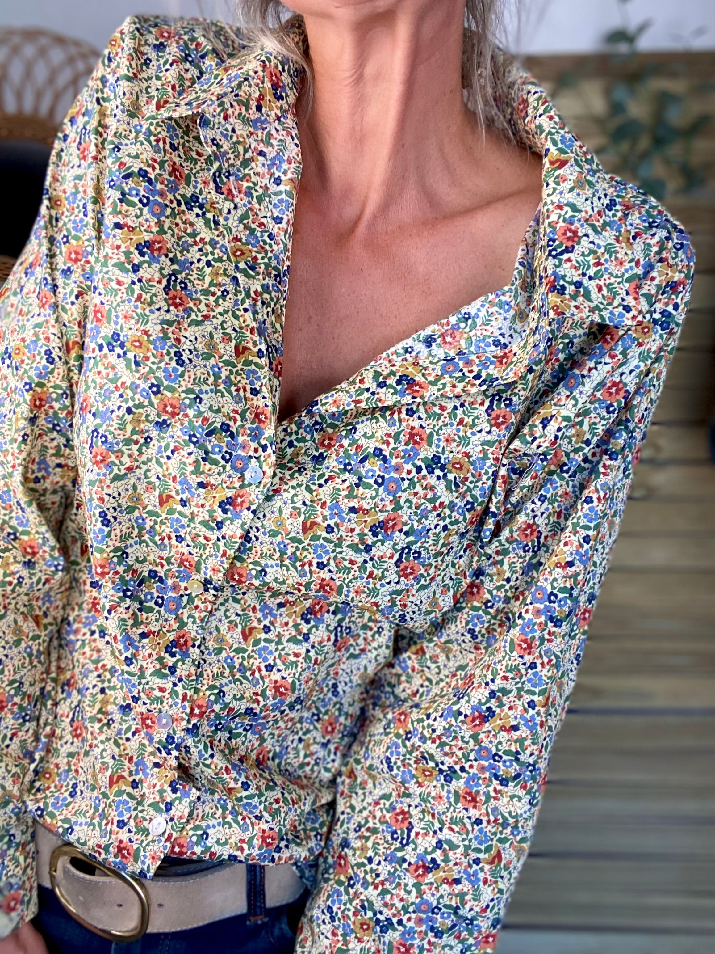Chemise en coton imprimé Liberty vert 🌱 🌺 ÉLISE