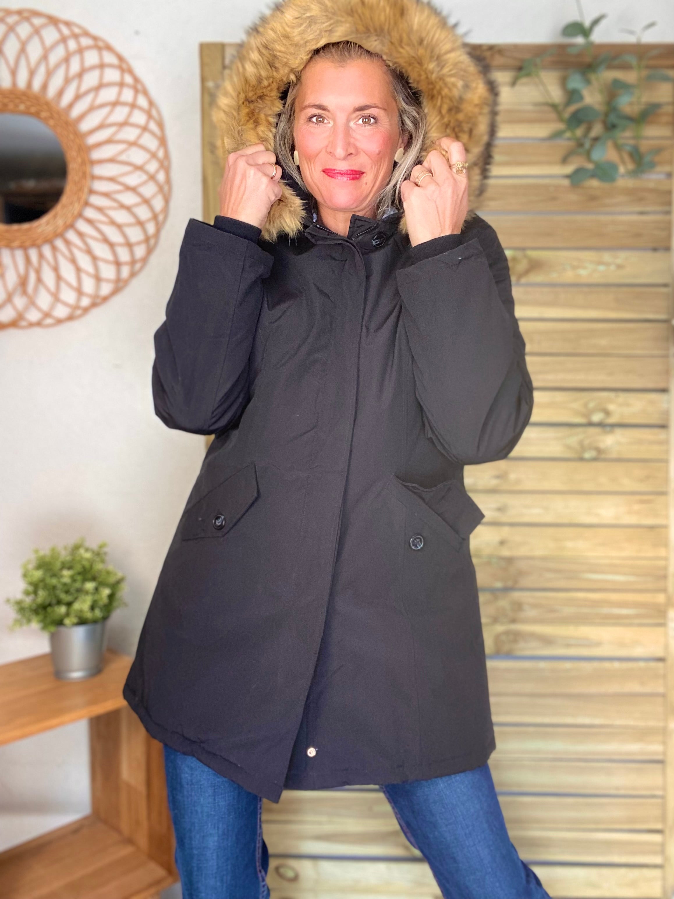 ⚡️ PÉPITES FRIDAY - Parka rembourrée déperlante noir, capuche col fourrure amovible - CHEYENNE