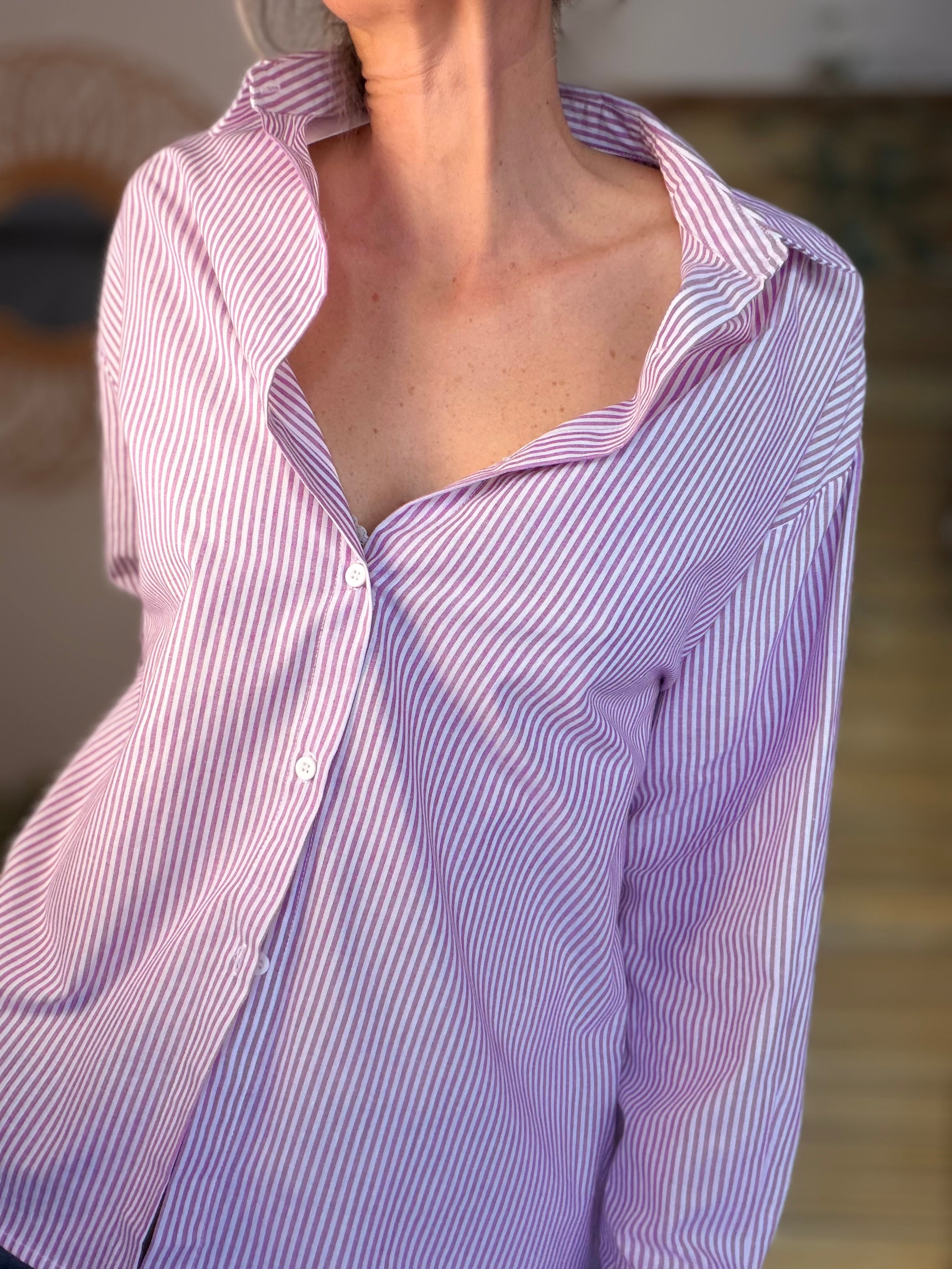 Chemise rayée rose cerise cœur ajouré dos ❤️ AMANDA