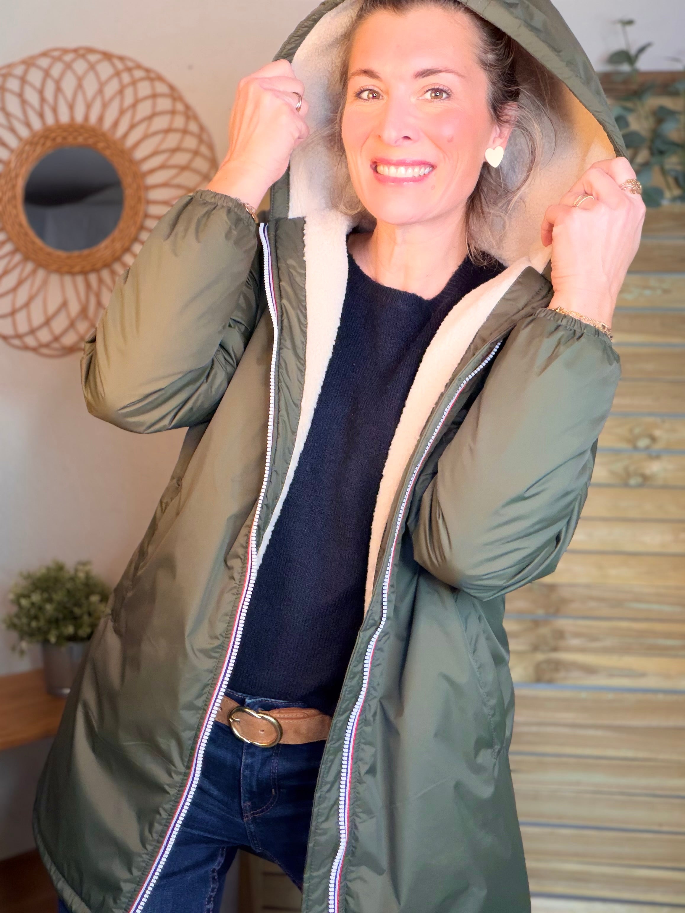 Parka Imperméable LOUISE LONG Sherpa écru - Kaki - LAURA JO