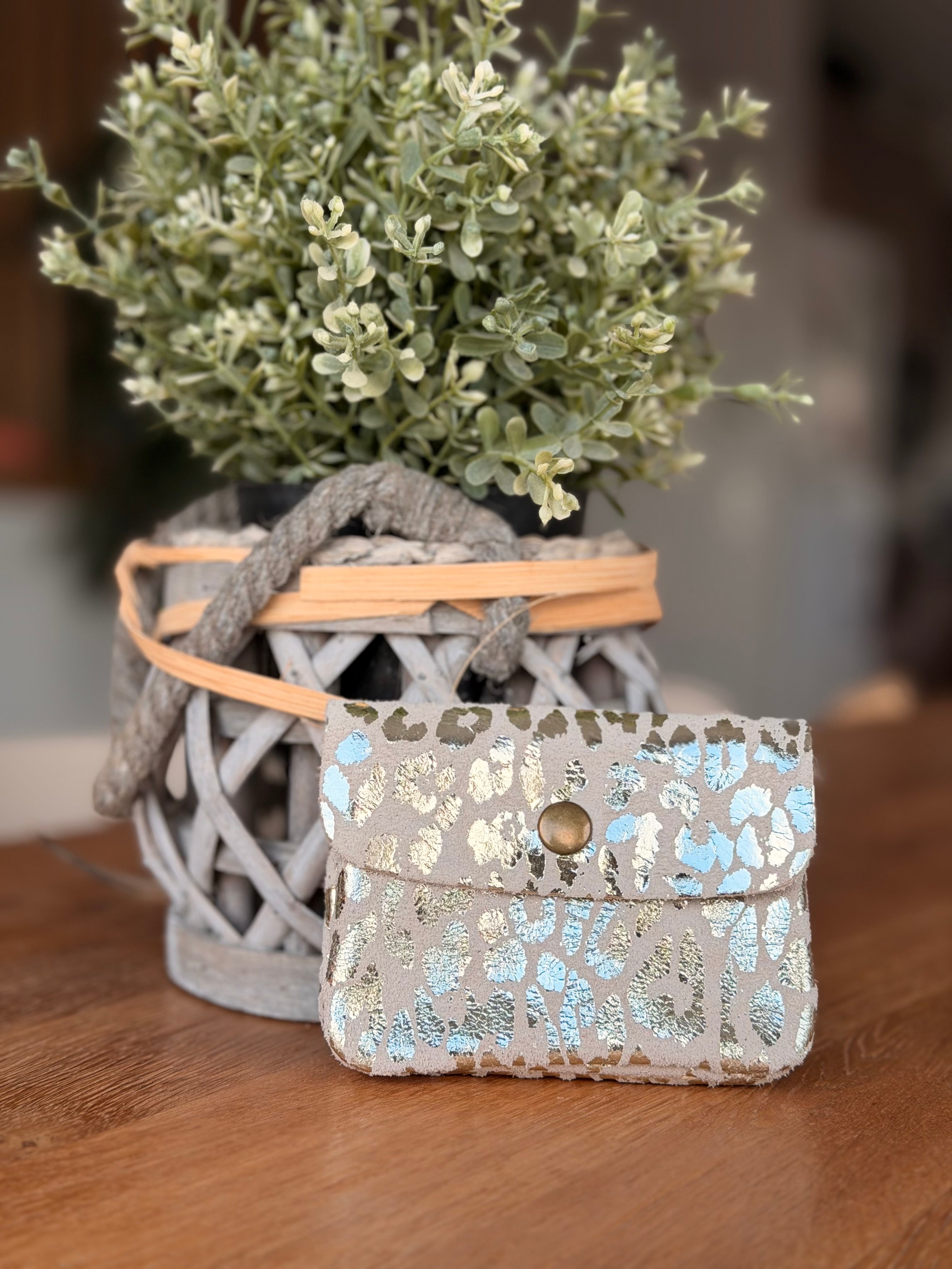 Porte monnaie / porte carte en cuir daim imprimé léo - ACHILLE