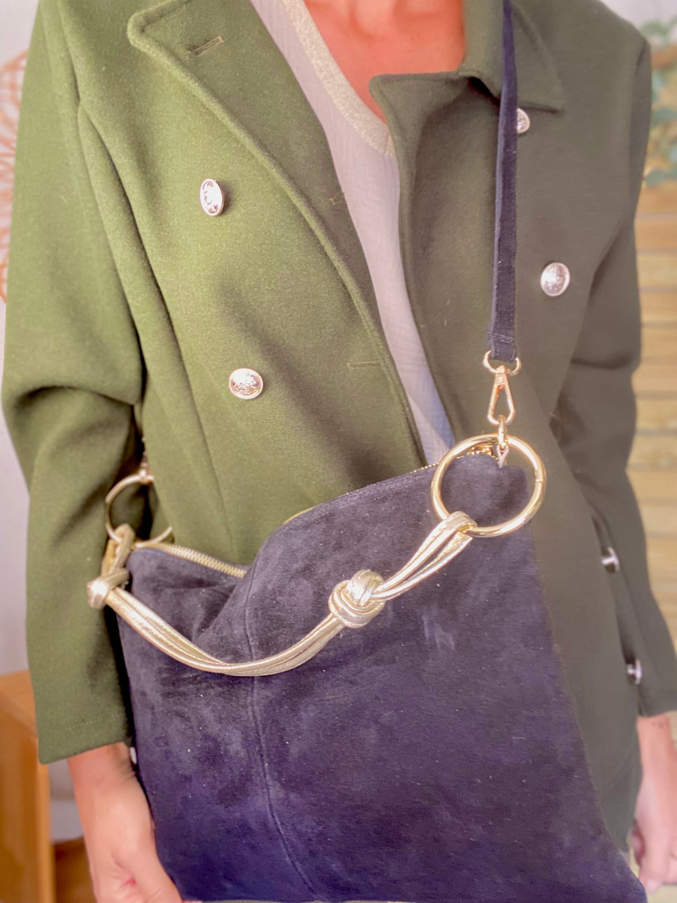 ⚡️PÉPITES FRIDAY - Sac en cuir daim 2 bandoulières (or et noir) - Noir - PACEY