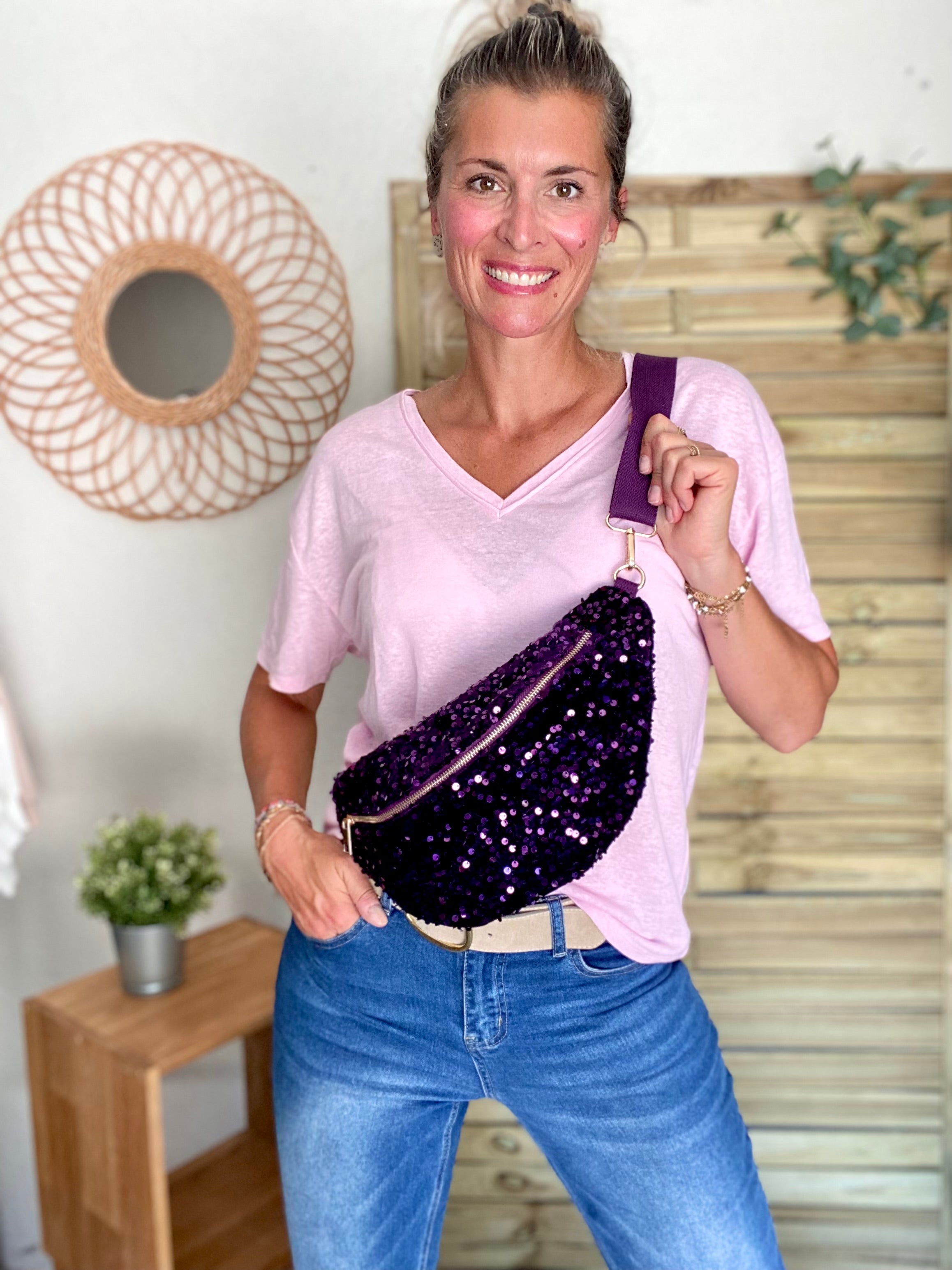 Sac banane L velours à sequins Ciao Boum- TAYLOR - Violet