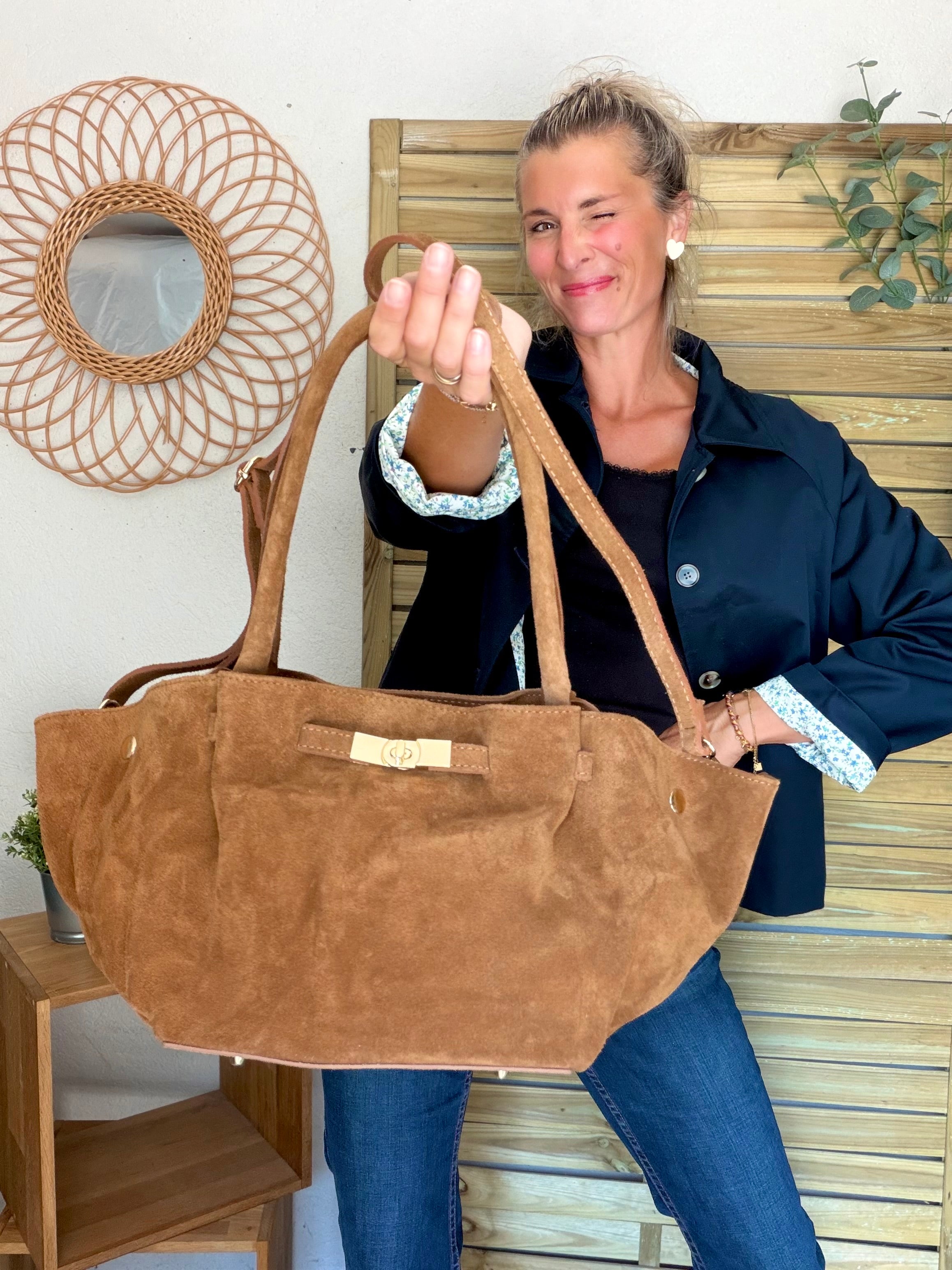 Sac cabas en cuir daim HANA - Camel
