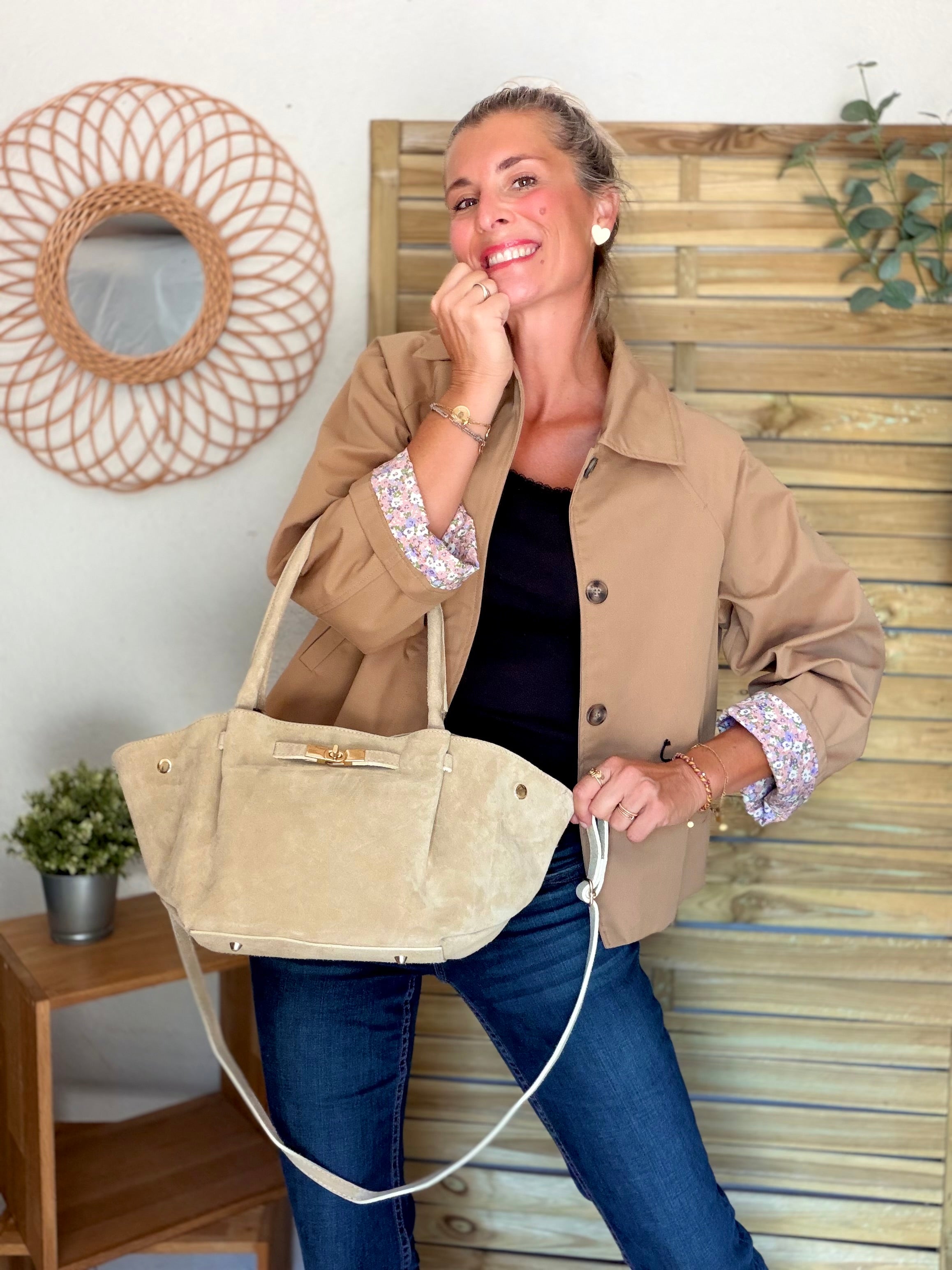 Sac cabas en cuir daim HANA - Beige