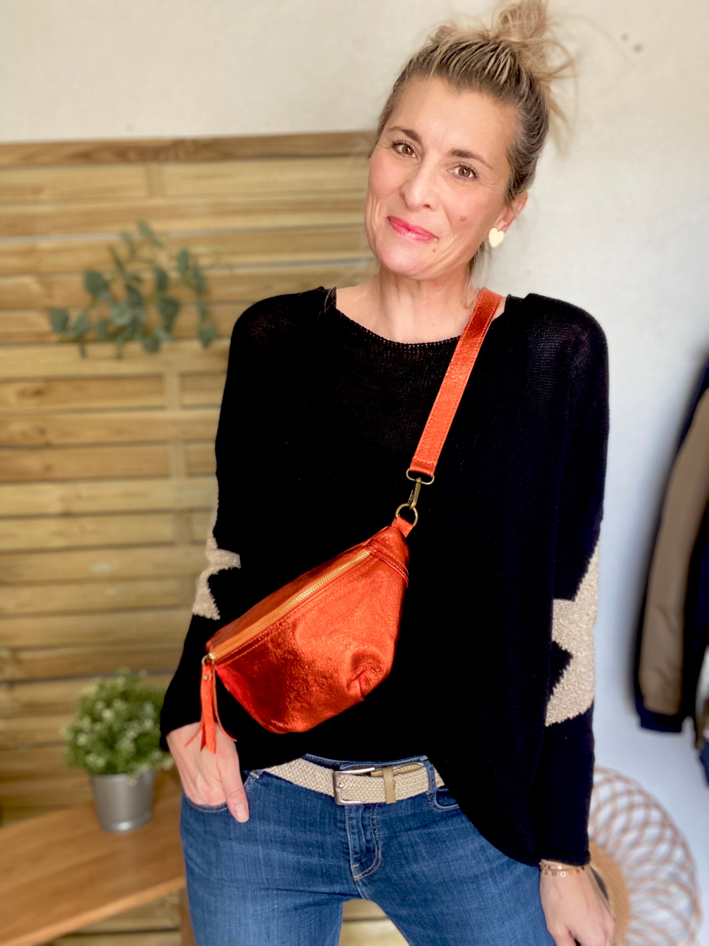 Sac banane en cuir - IRISS - Orange - FIN DE SÉRIE