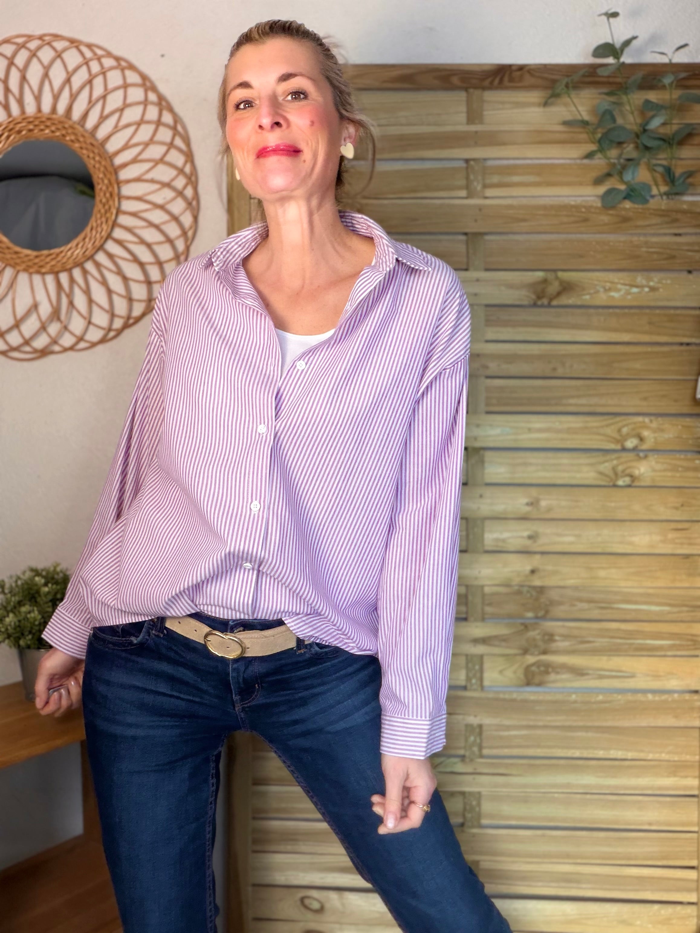 Chemise rayée rose cerise cœur ajouré dos ❤️ AMANDA