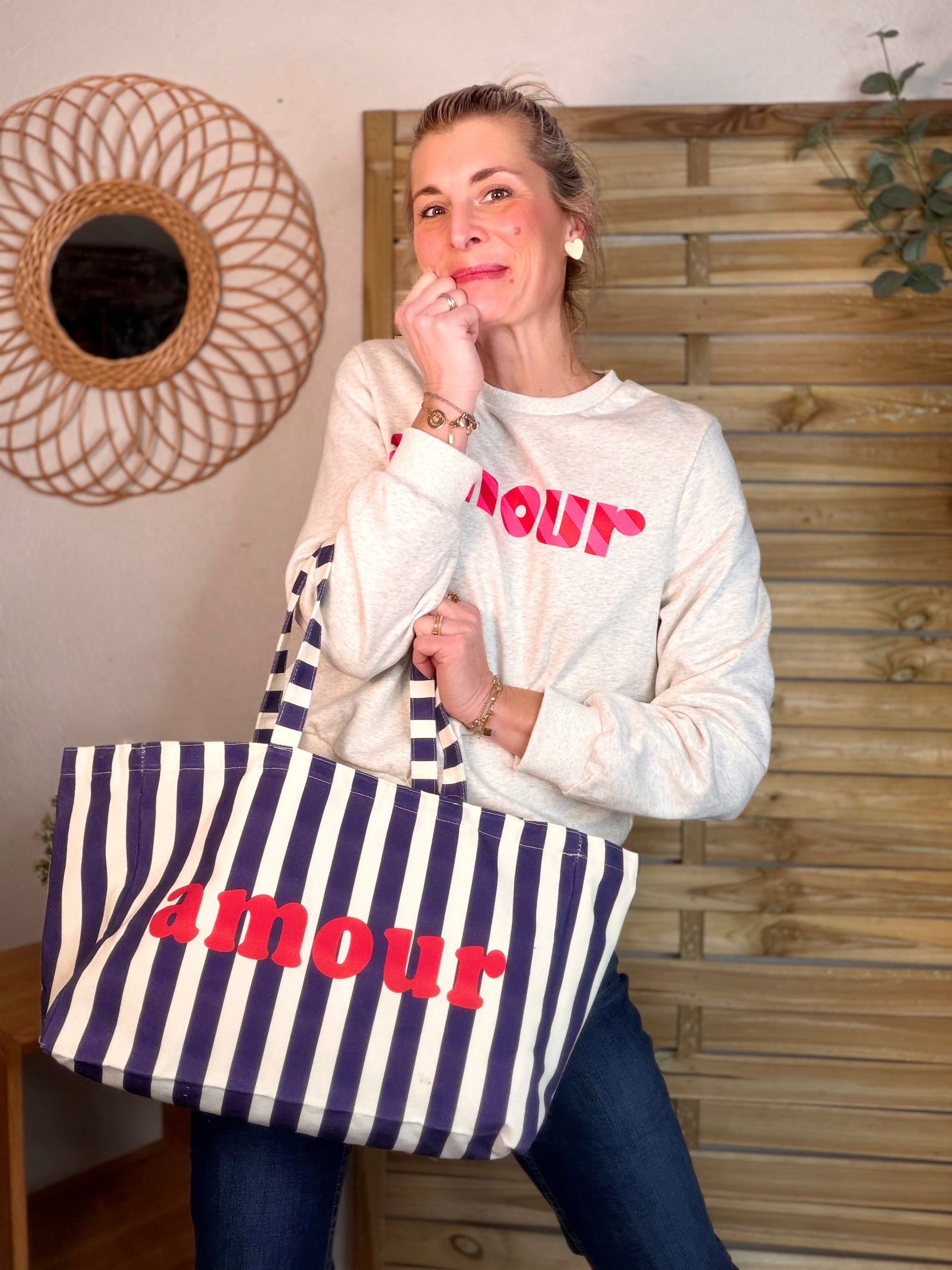 Sweat amour SIENNA - Gris / Rose