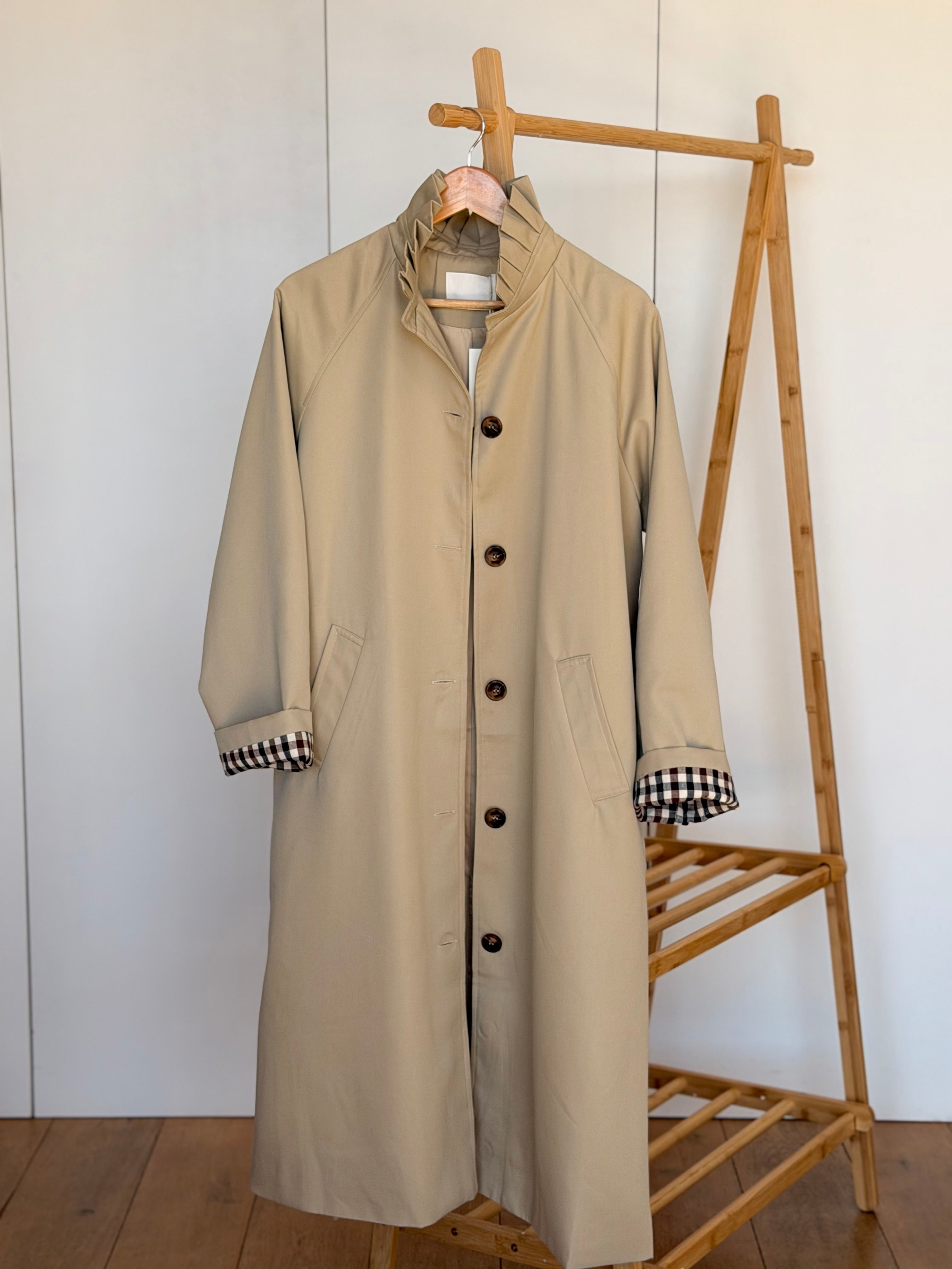 Veste Trench col victorien avec vichy - VICKY LONG Beige
