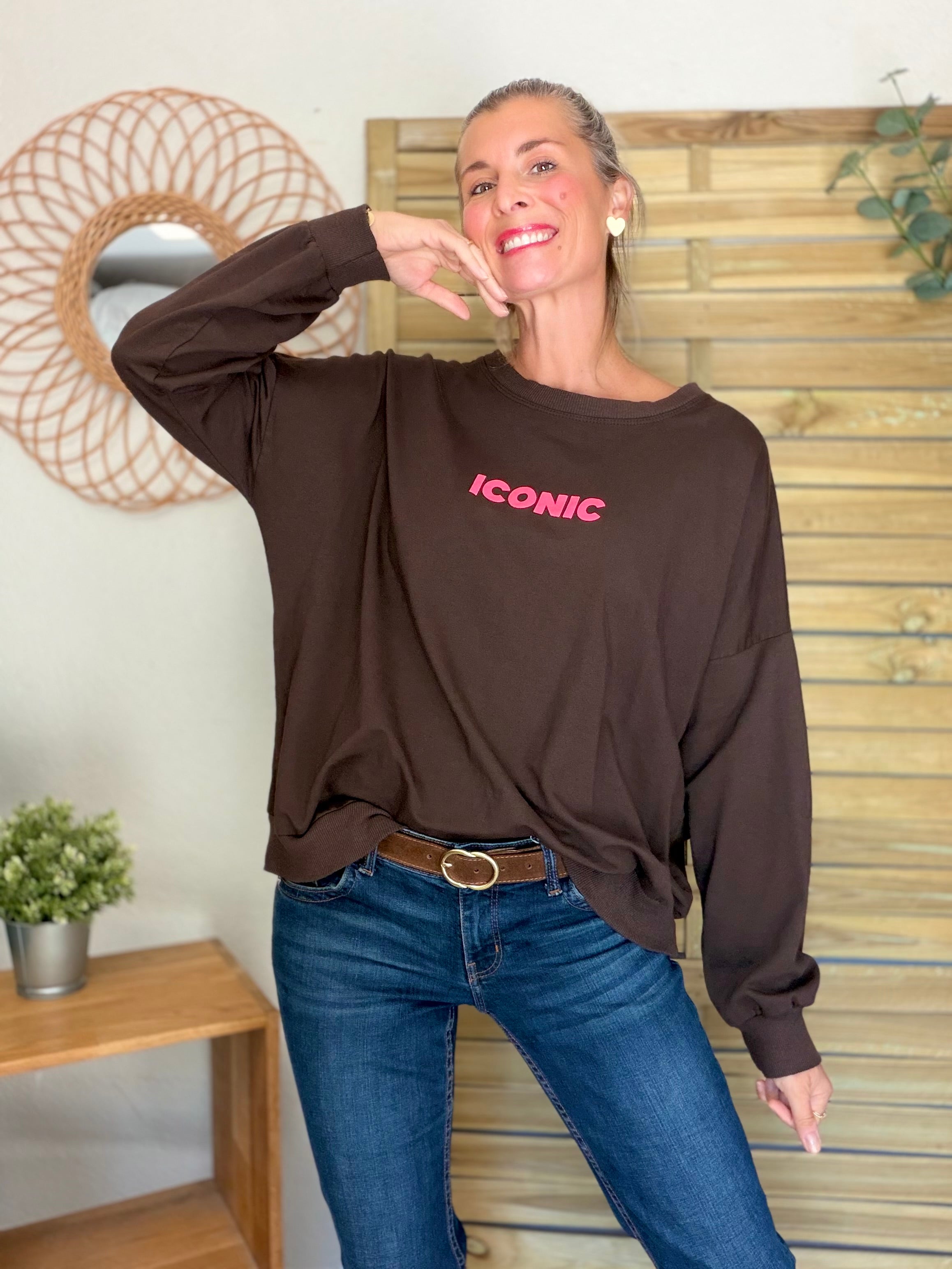 Sweat ICONIC léger 100% coton FAUSTINE Chocolat (taille 36 à 46)
