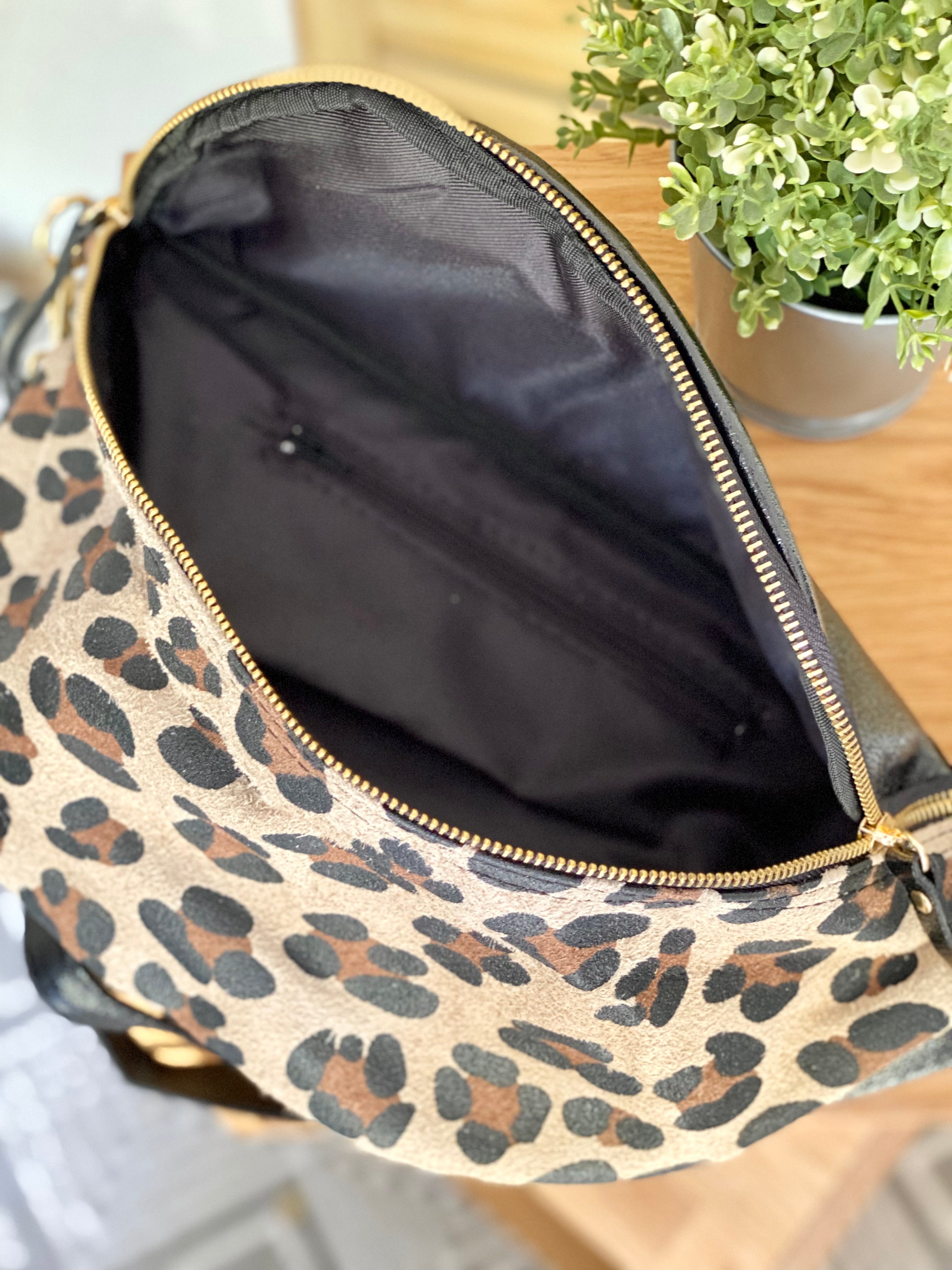 Sac banane XL en cuir irisé et velours léo - JANE - Léo Noir