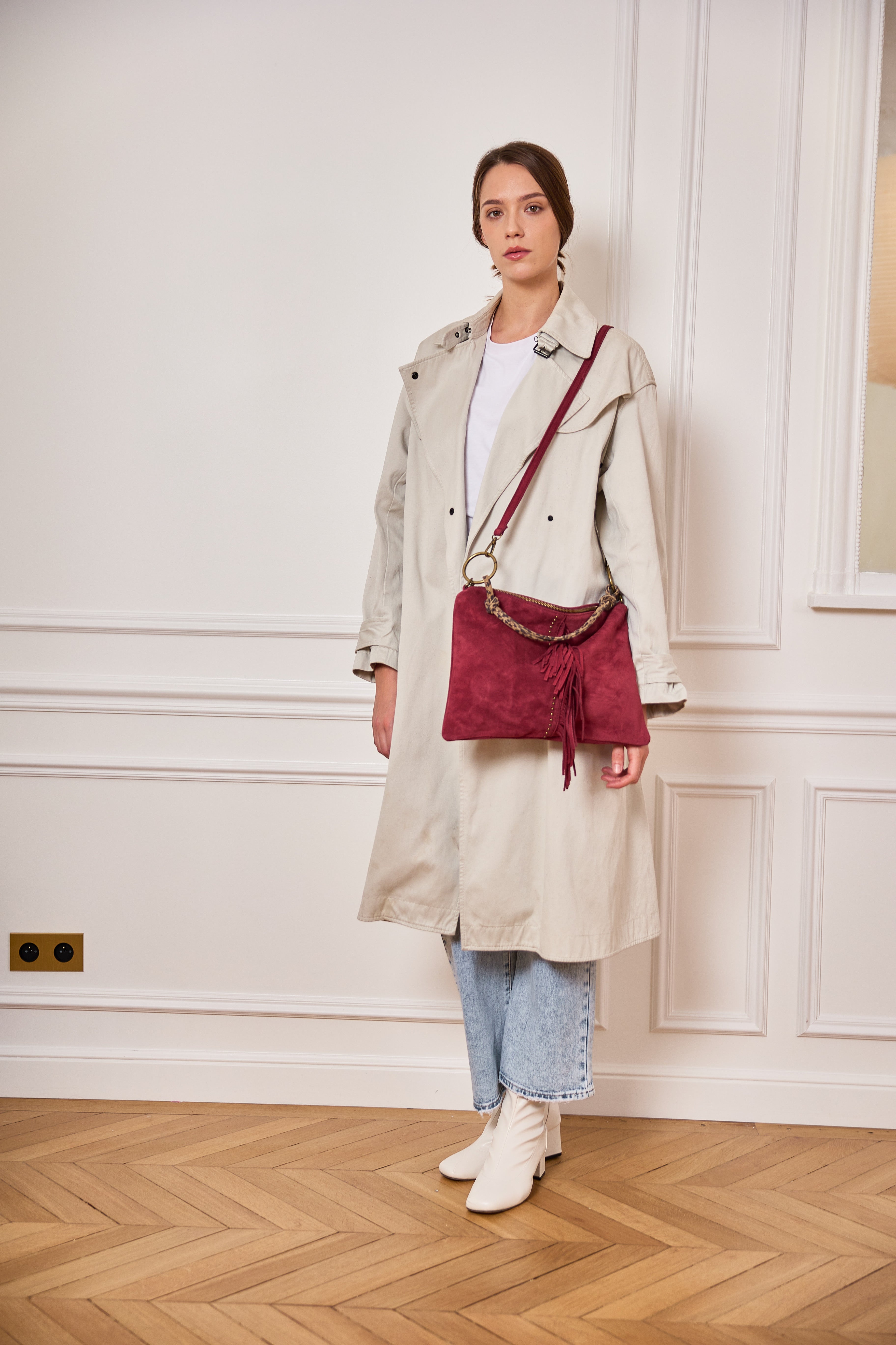 ⚡️PÉPITES FRIDAY - Sac en cuir daim 2 bandoulières (Léo et bordeaux) - Bordeaux - BROOKLYN