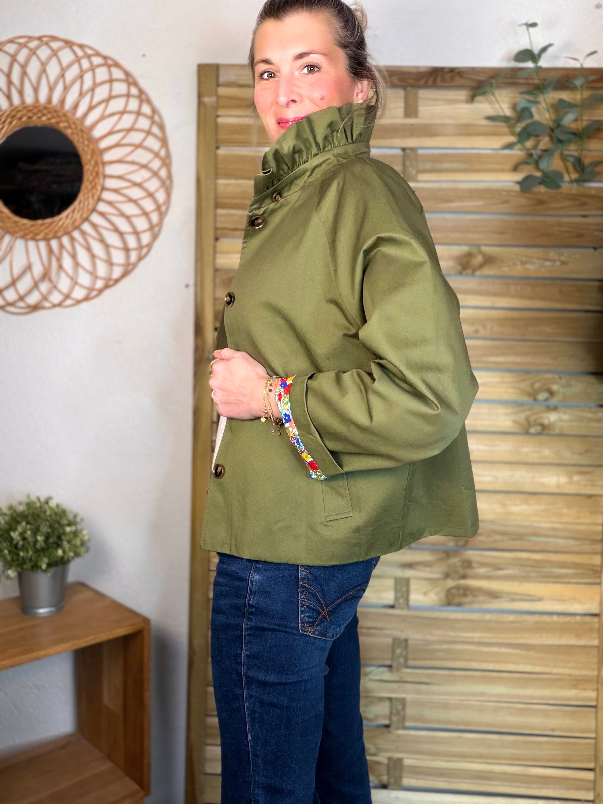 Veste Trench col victorien avec Liberty - VICKY Kaki