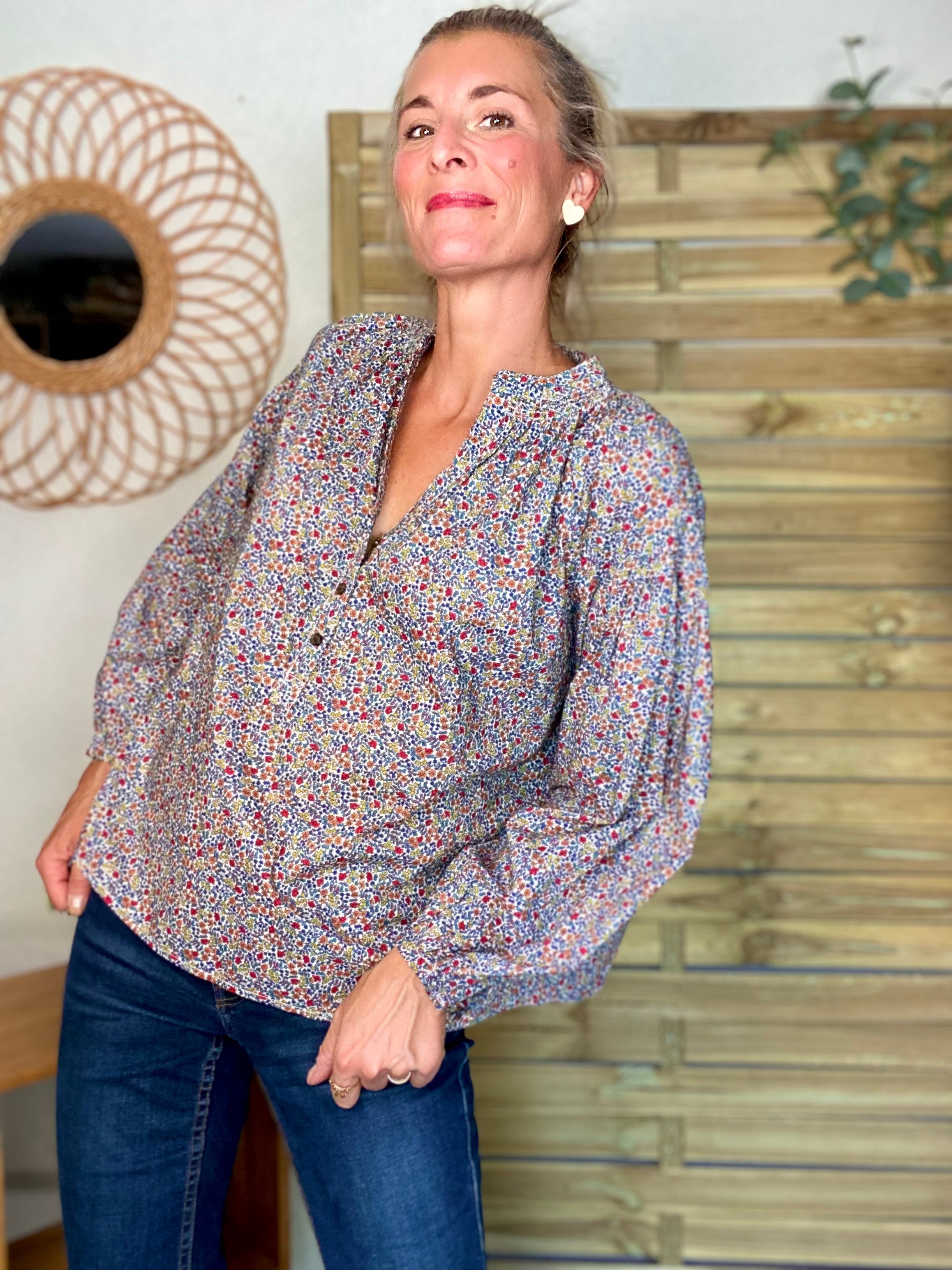 Blouse ample Liberty bleu EDWIGE